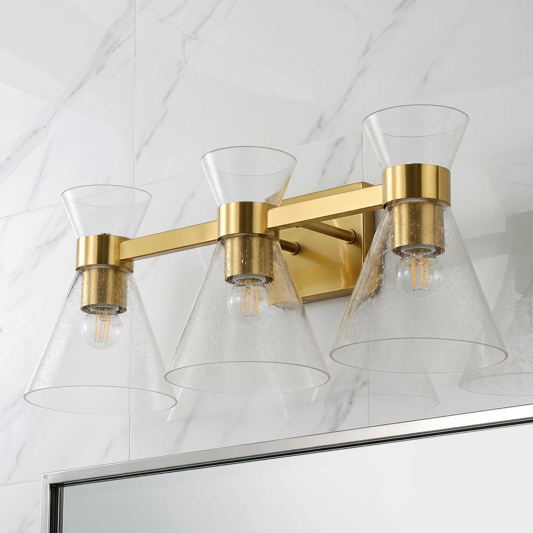 3-Light Bathroom Vanity Light, Seeded Glass Wall Light Fixtures Damp-Rated