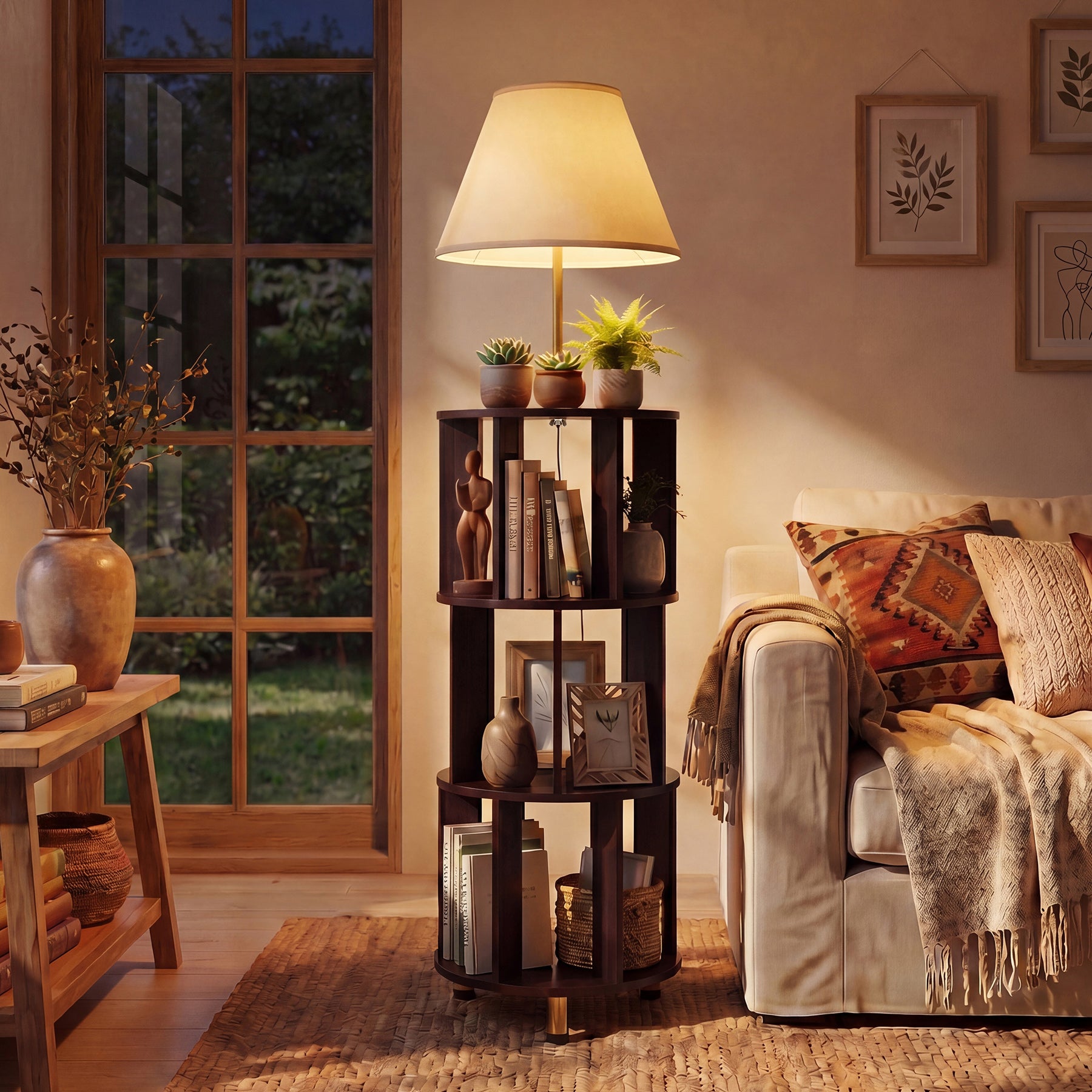 Floor Lamp with 3-Tier Open Bookshelf, 62.2" Tall Standing Lamp for Home Office