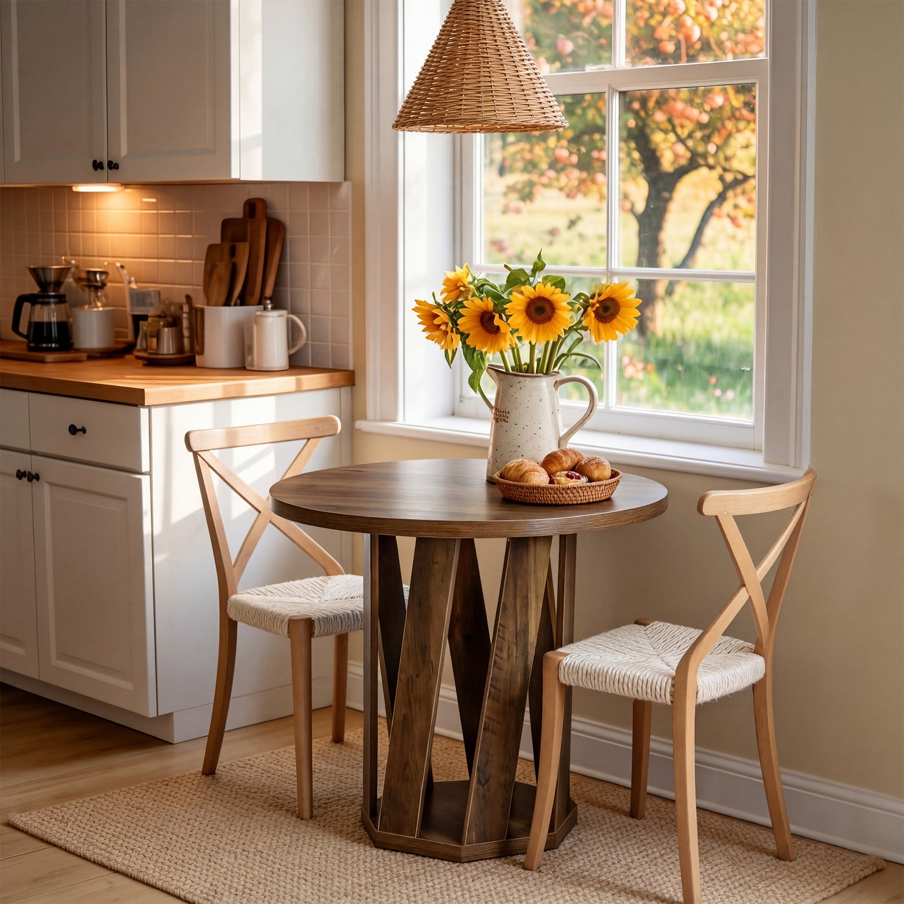 31.5" Round Dining Table, Solid Wood Kitchen Table for 2-4 People