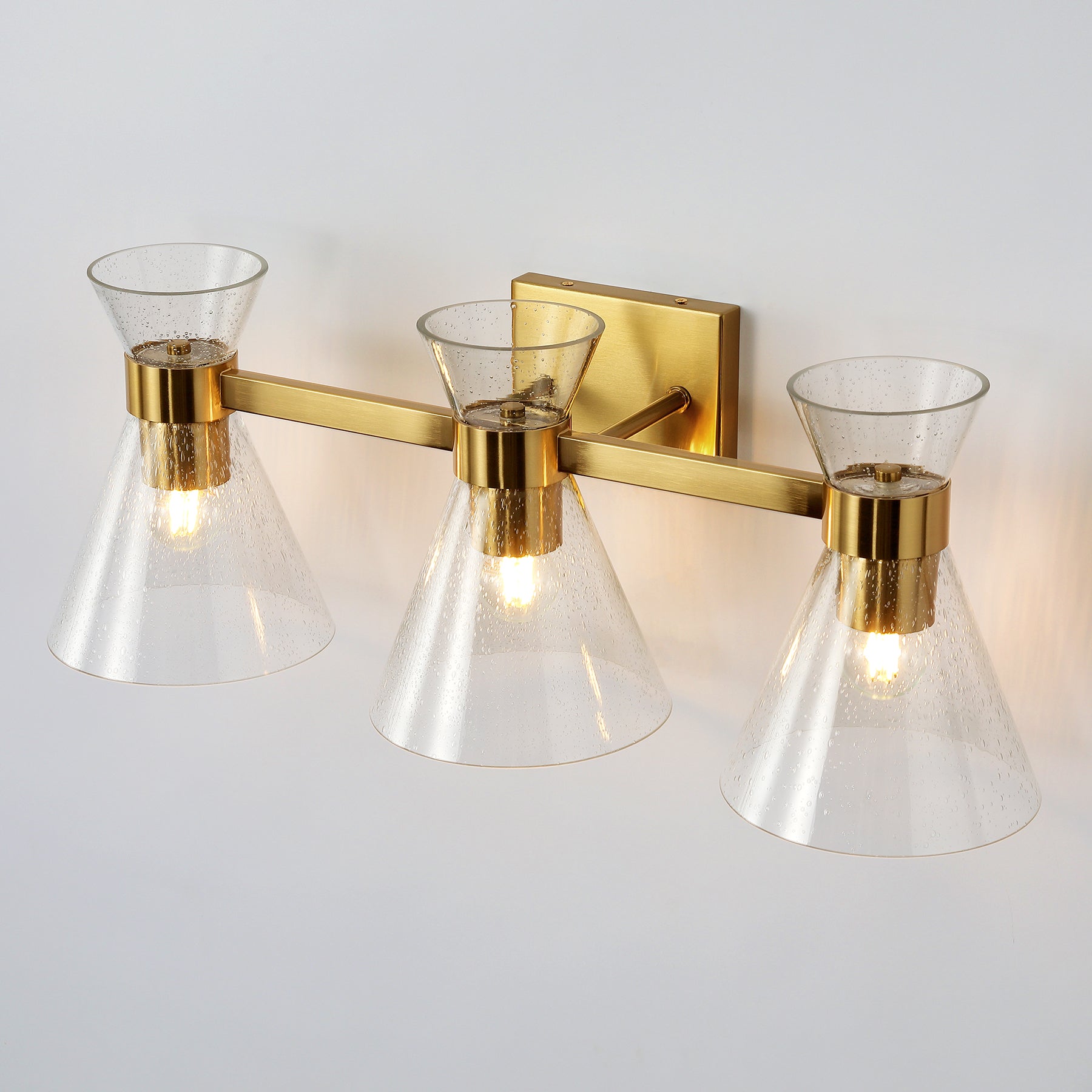 3-Light Bathroom Vanity Light, Seeded Glass Wall Light Fixtures Damp-Rated