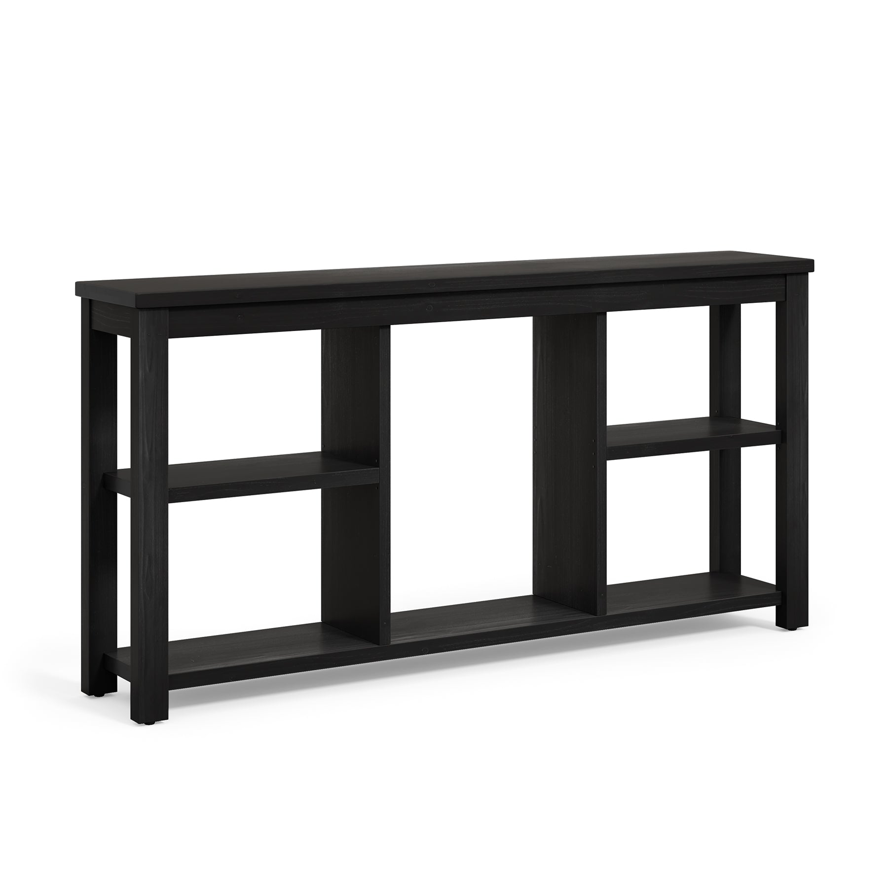 63" Console Table, 3-Tier Solid Wood Sofa Table with 6 Storage Cubes
