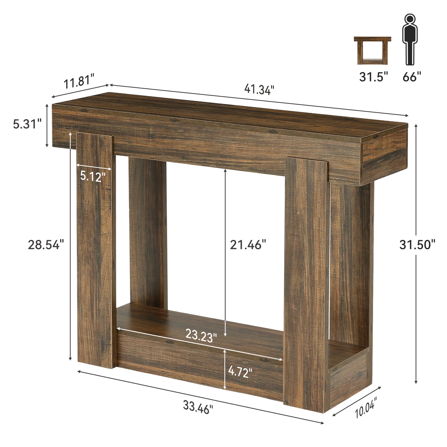 41" Farmhouse Console Table with Storage Shelf, Narrow Entryway Sofa Table