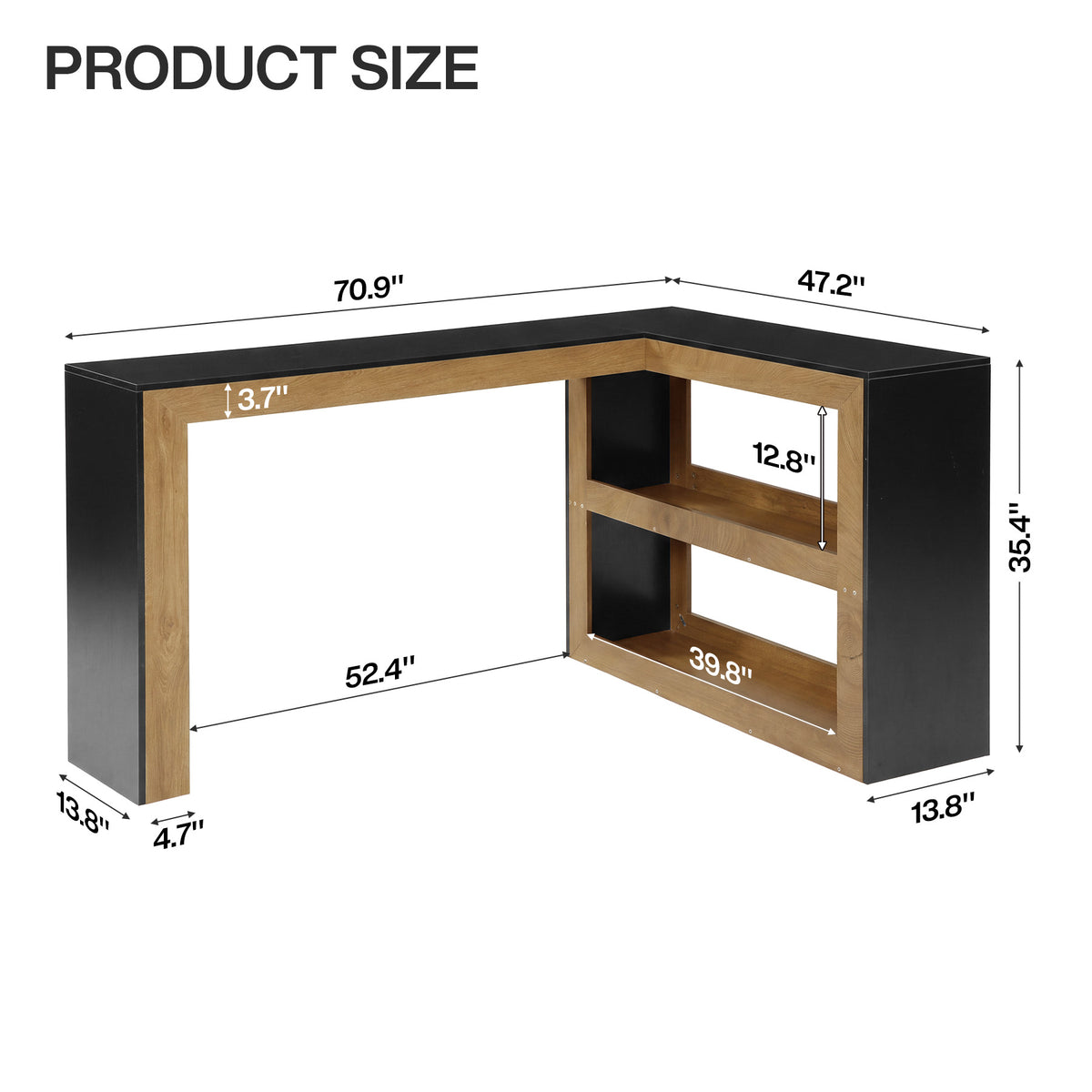 L-Shaped Bar Table, Modern Counter-Height Table with Storage Shelves for kitchen
