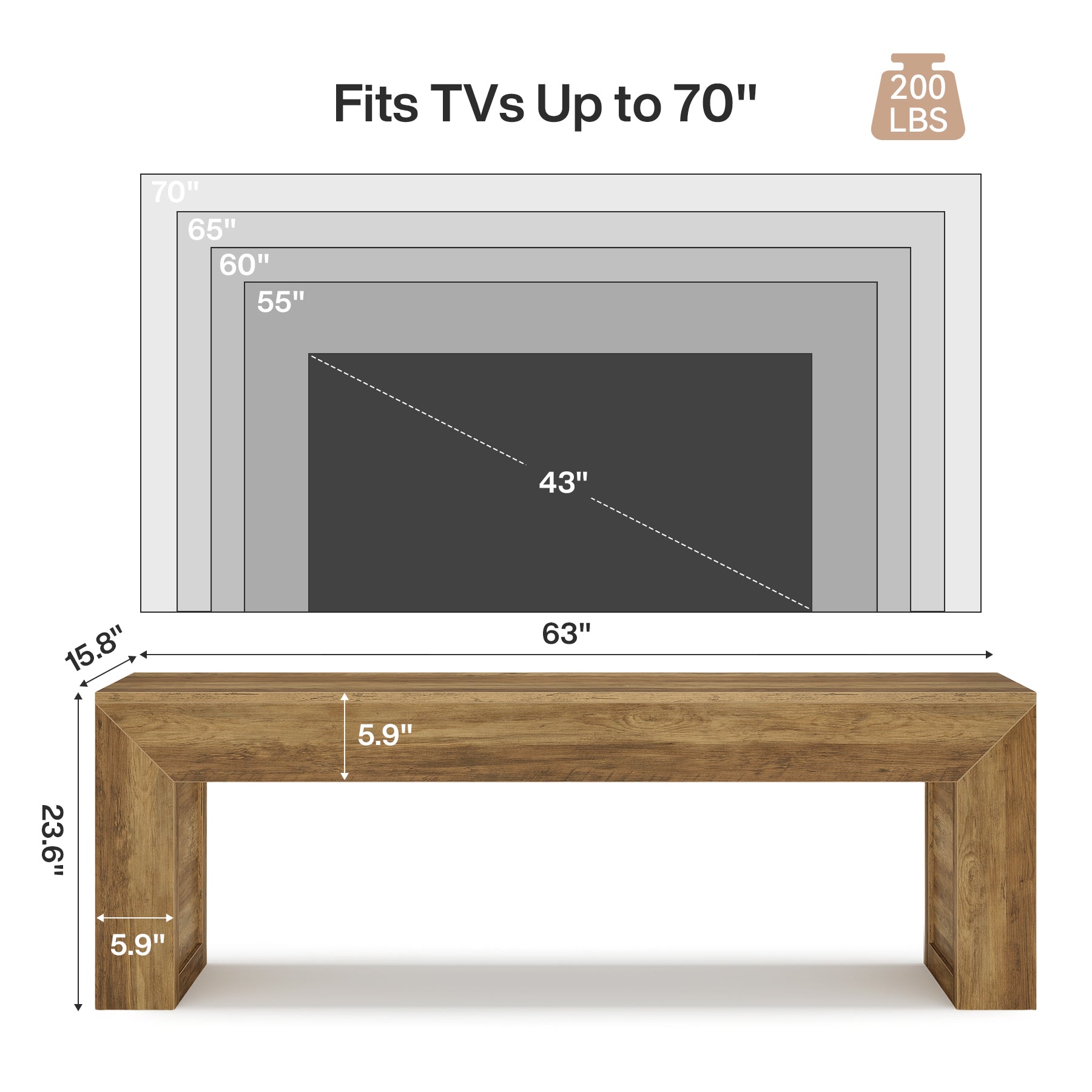 63" Farmhouse TV Stand for 55–75 Inch TVs – Wooden Media Console Entertainment Center