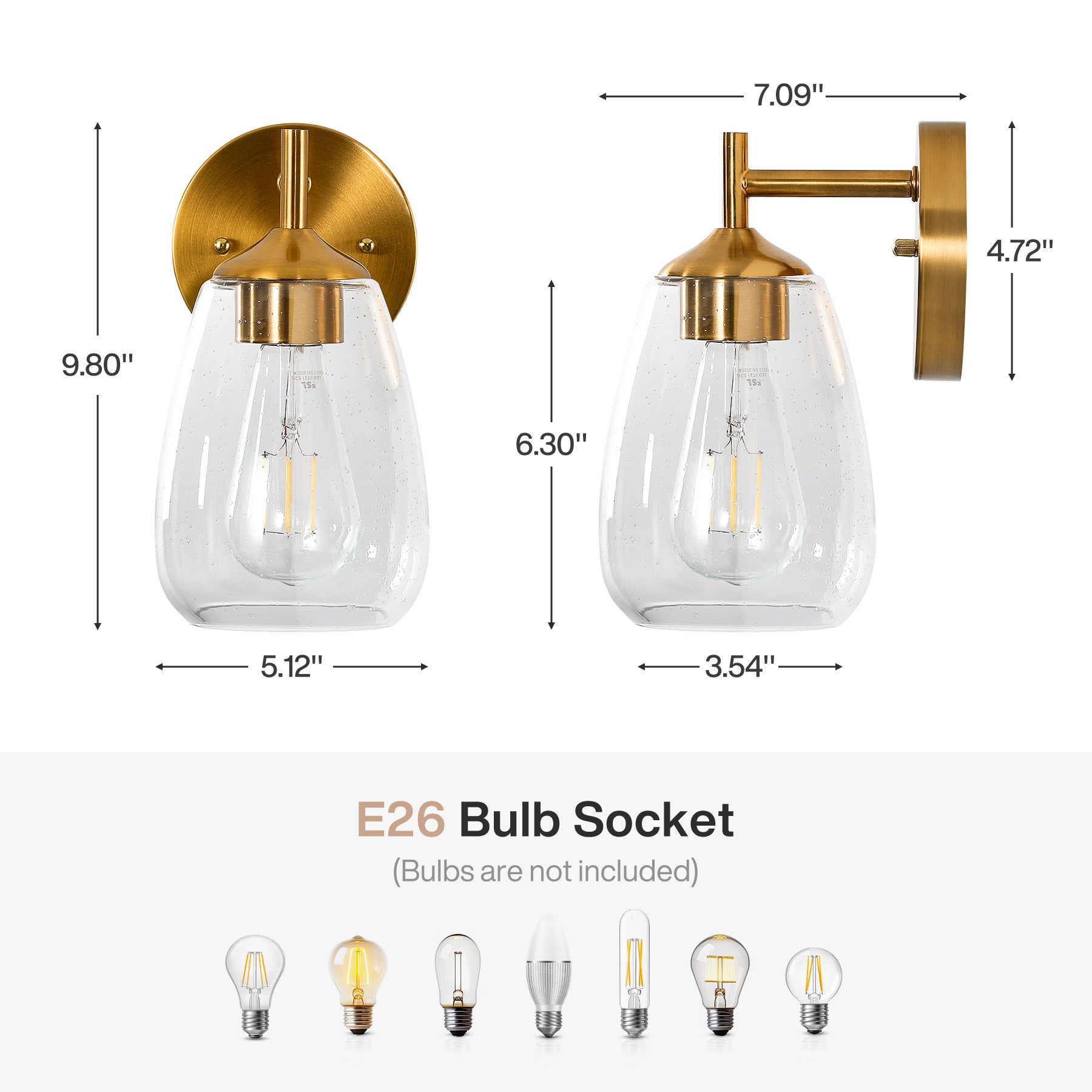1-Light Bathroom Light Fixtures, Modern Vanity Wall Lights with Clear Glass Shades(Set of 2)