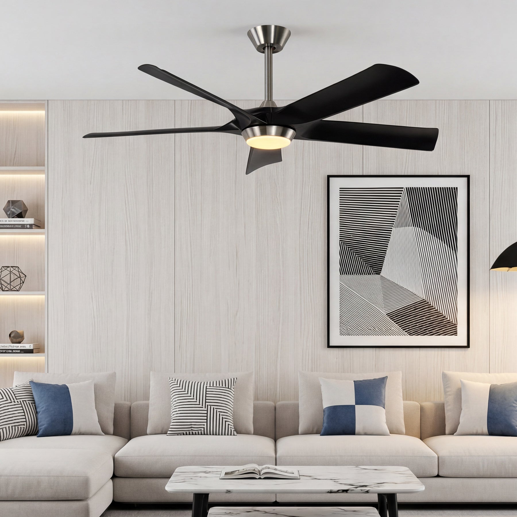 52" Ceiling Fan, Modern 5-Blade Dimmable LED Reversible Fan Light for Living Room