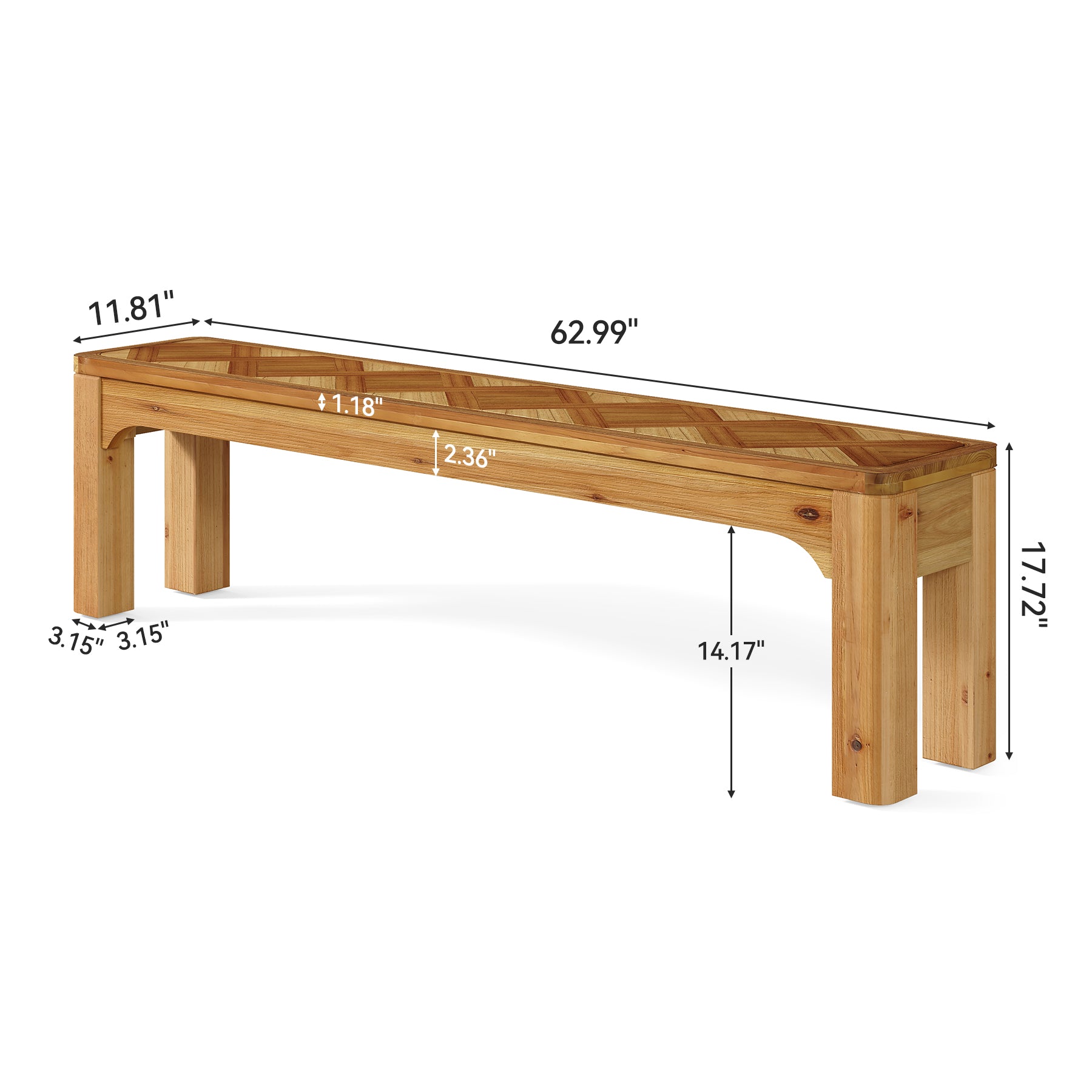 Solid Wood Shoe Bench, 63" Long Entryway Bench with 3D Textured Tabletop