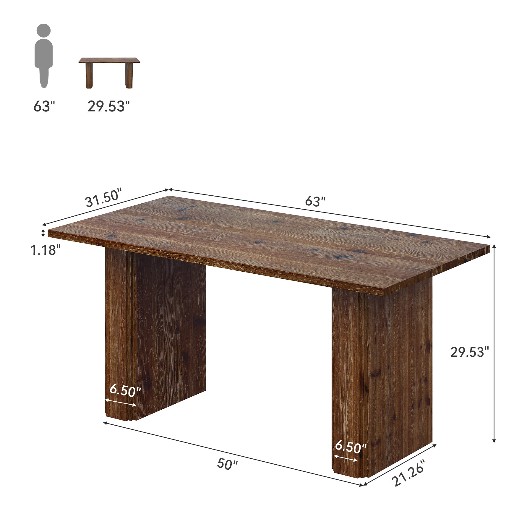 63” Solid Wood Executive Desk, Large Modern Home Office Desk with Spacious Work Surface and Sturdy Wood Legs