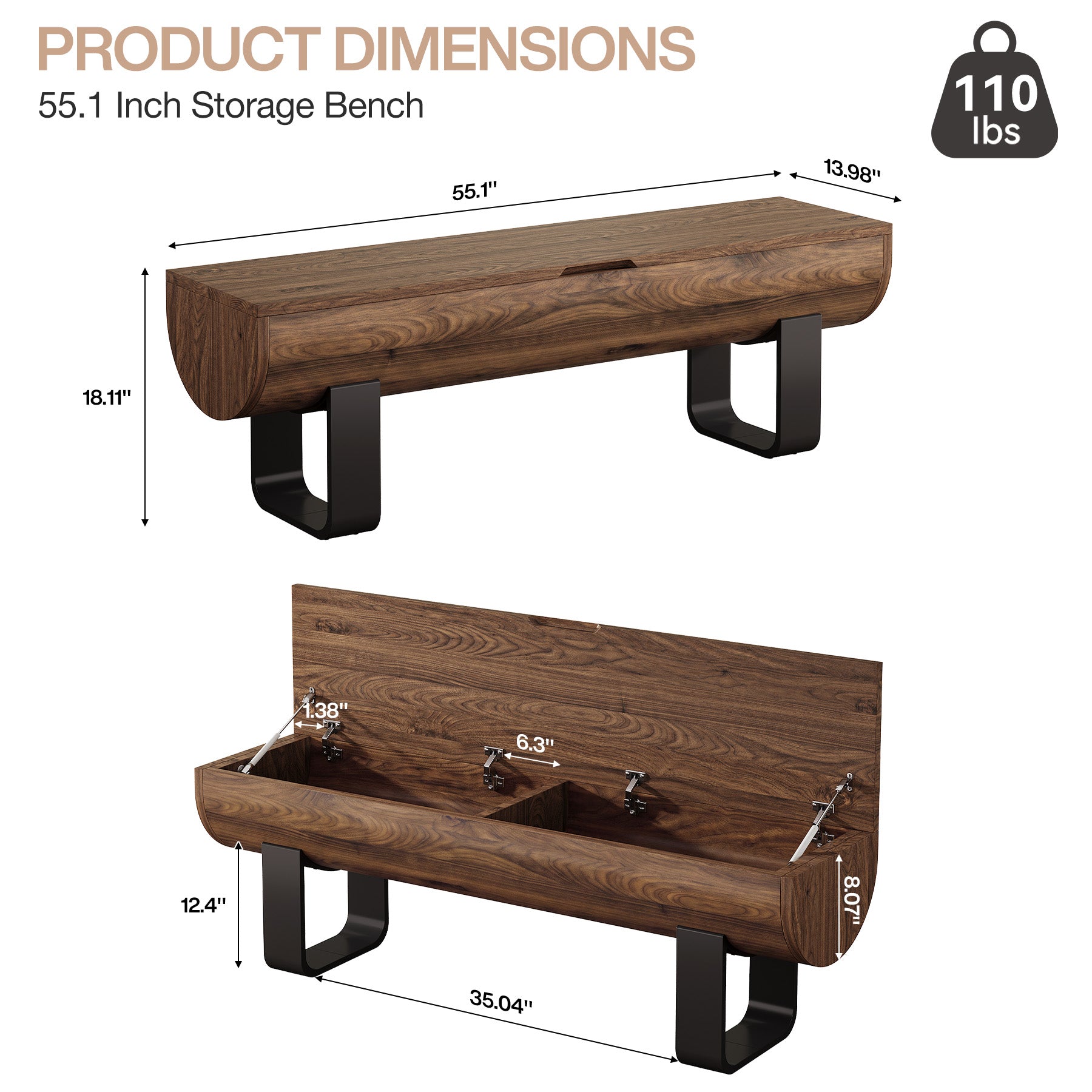 55.1" Storage Bench, Farmhouse Lift Top Entryway Shoe Bench with Metal Legs