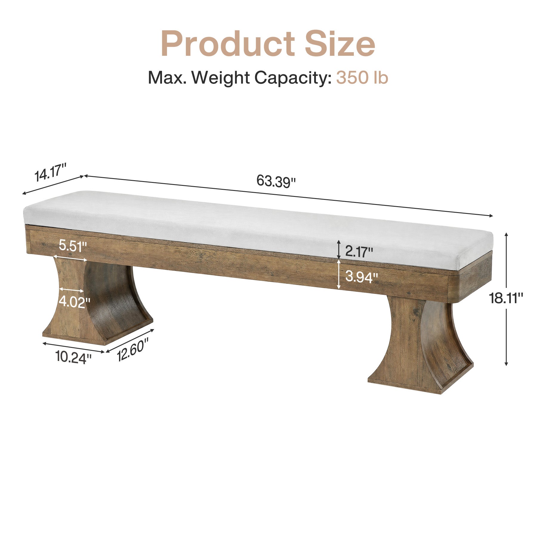 63.39" Entryway Bench with Cushion, Farmhouse Dining Bench for Hallway, Kitchen