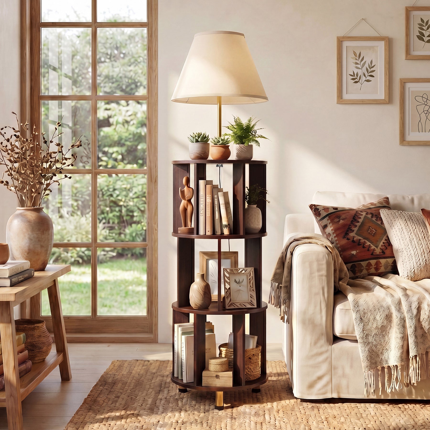 Floor Lamp with 3-Tier Open Bookshelf, 62.2" Tall Standing Lamp for Home Office