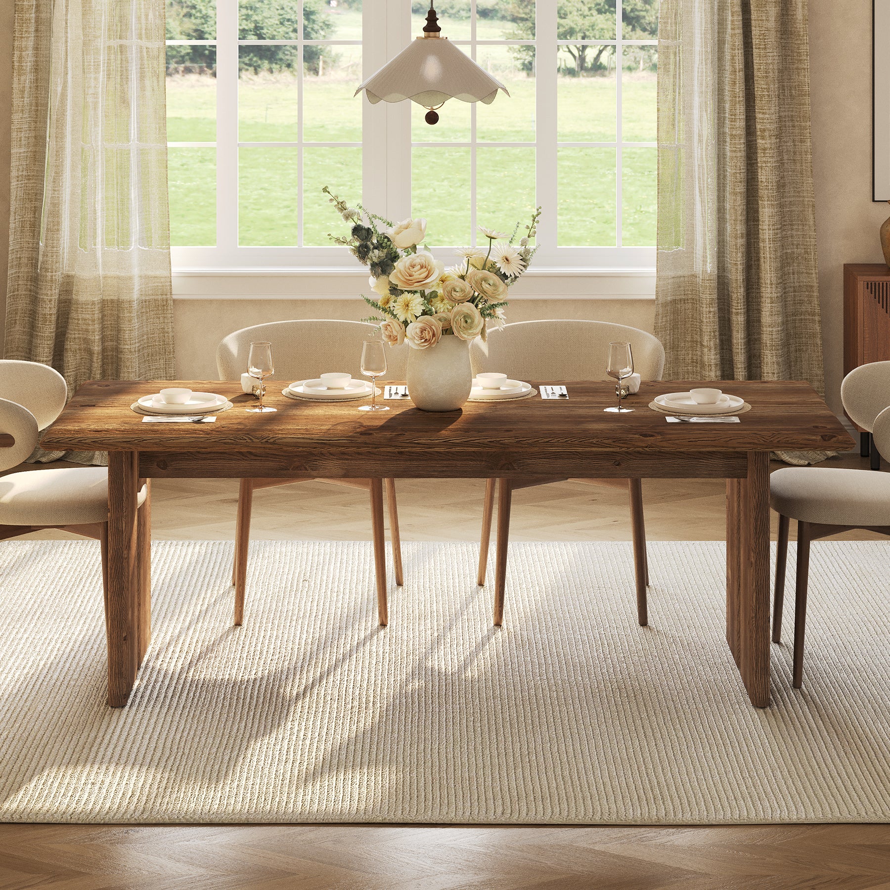 63" Solid Wood Dining Table, Rectangle Kitchen Table for 4-6 People