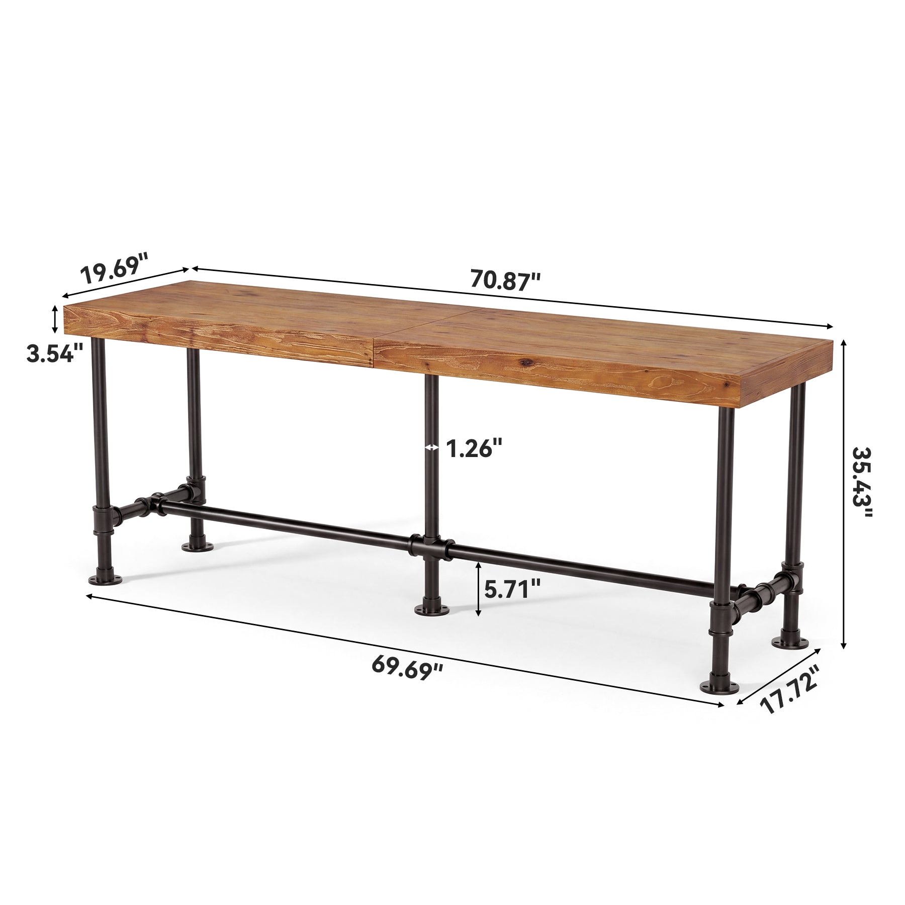 70.87" Solid Wood Bar Table for 6-8 People, Industrial Counter Height Pub Table