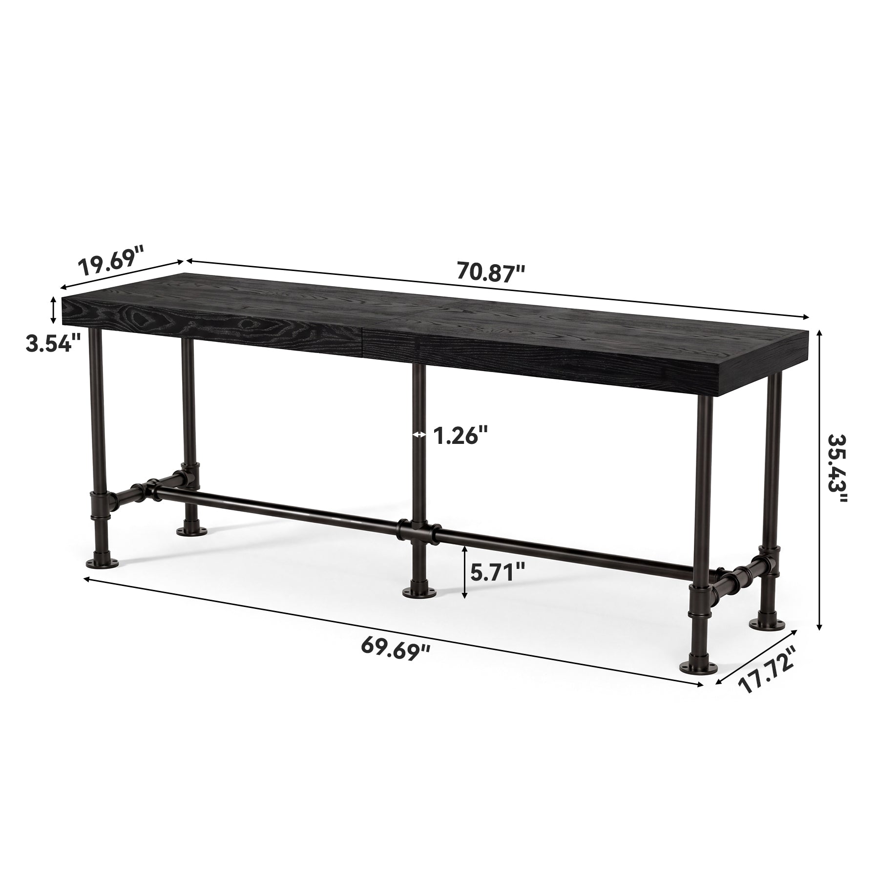 70.87" Solid Wood Bar Table for 6-8 People, Industrial Counter Height Pub Table