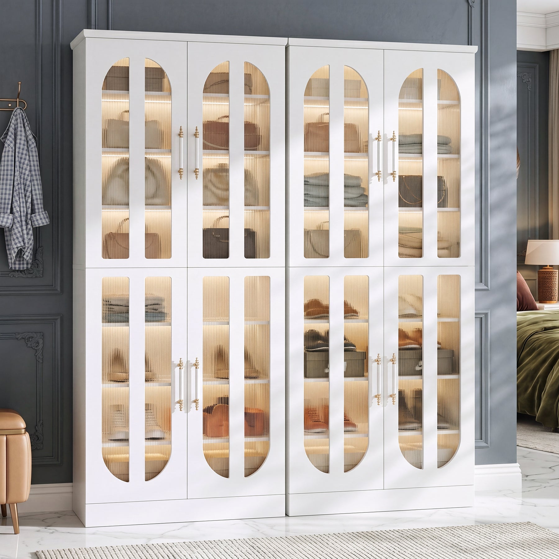 8-Tier Shoe Cabinet, Modern Shoe Organizer with Dimmable LED Lights & Acrylic Doors