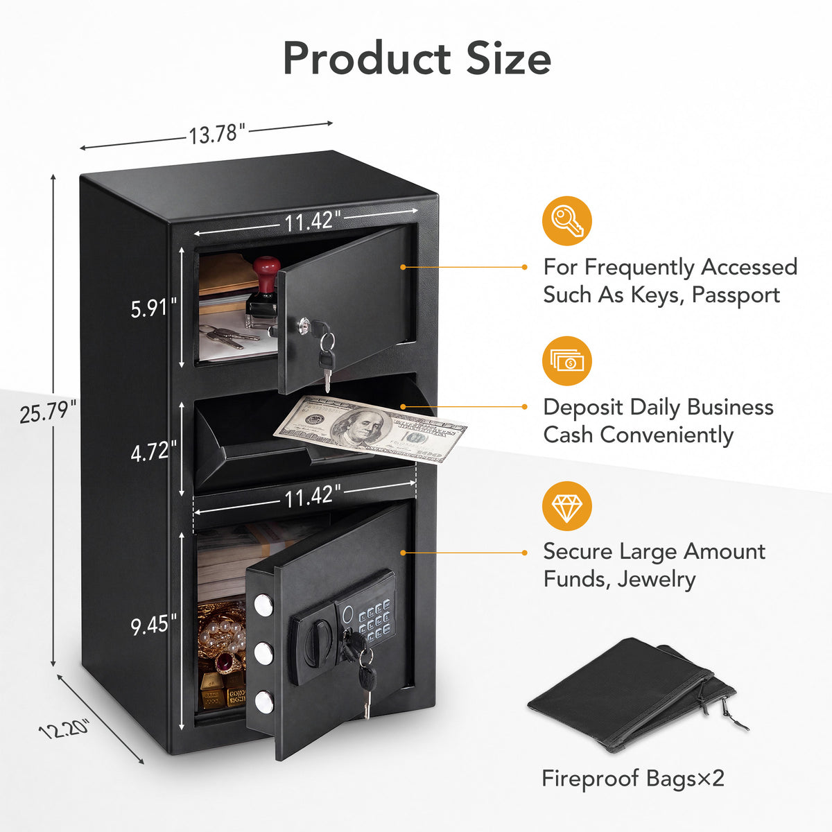 5.8 Cuft Biometric Depository Drop Safe for Business, Heavy‑Duty Steel Fingerprint Cash Safe Box