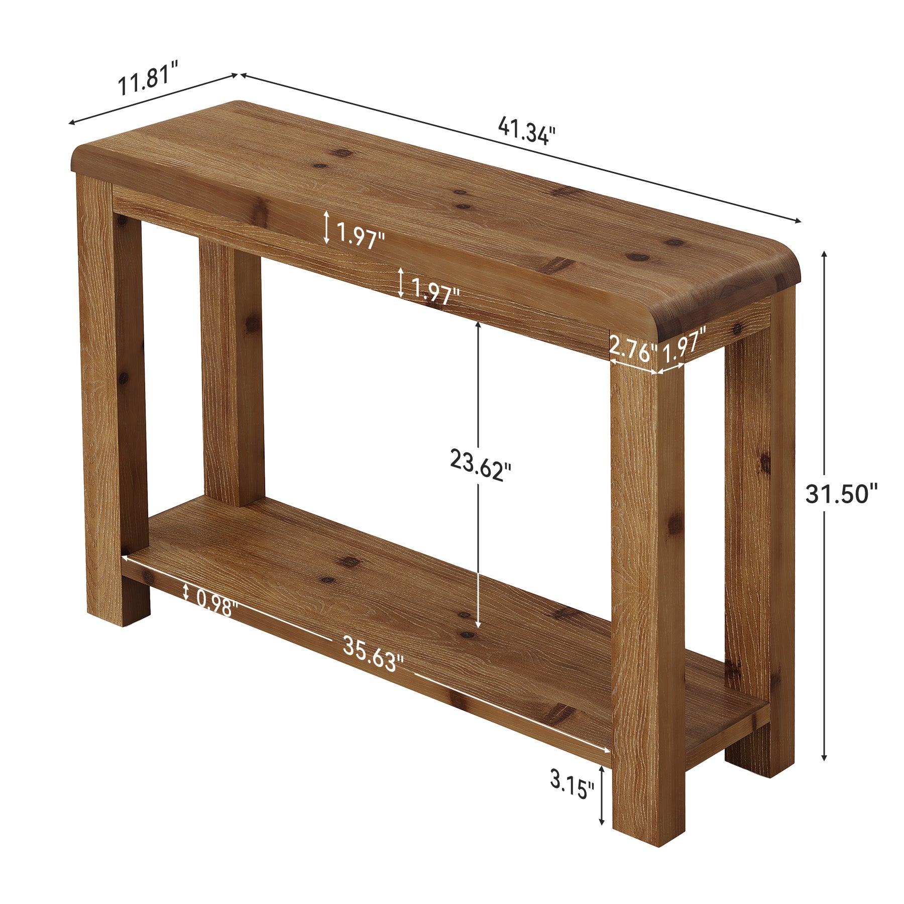 41.3" Solid Wood Console Table with 2-Tier Shelves, Farmhouse Entryway Sofa Table for Hallway