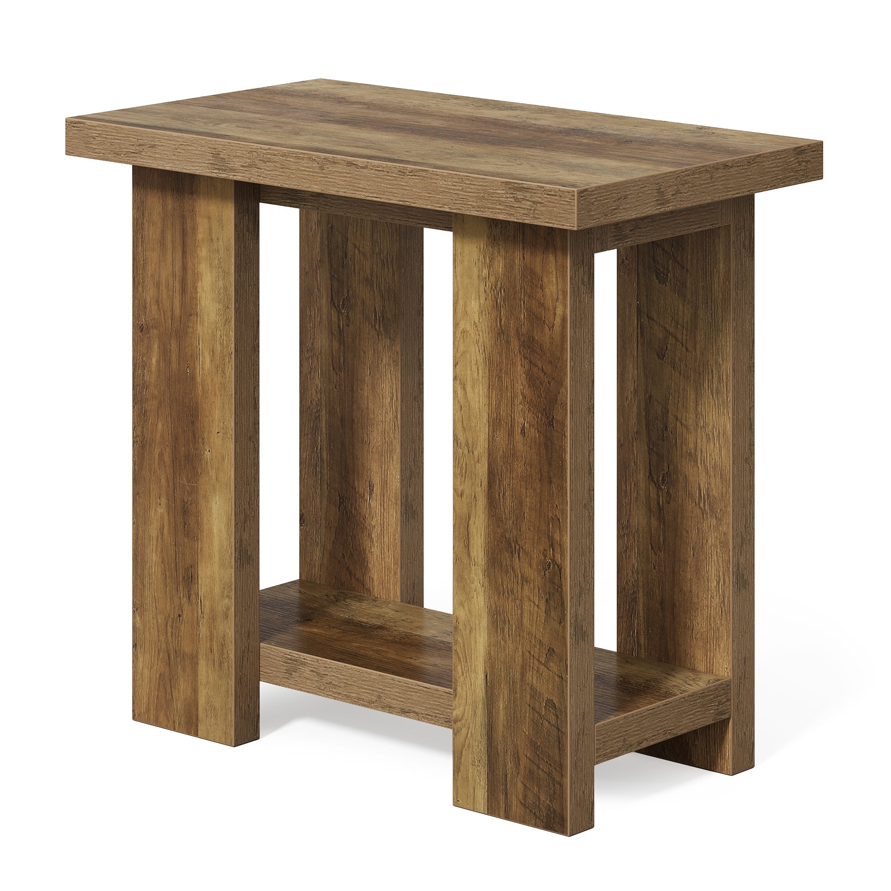 2-Tier End Table, Farmhouse Side Table with Storage Shelves for Small Space