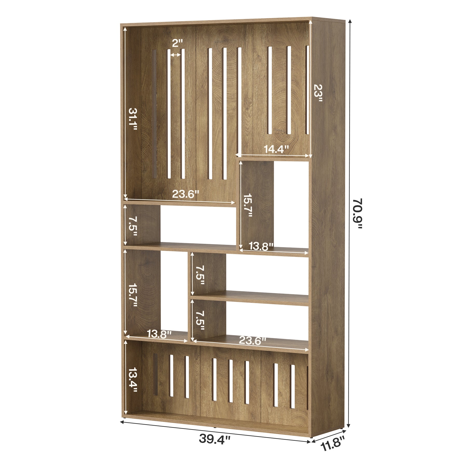 70.9" Wall Room Divider with Staggered Shelves, Freestanding Wall Partition for Living Room, Bedroom