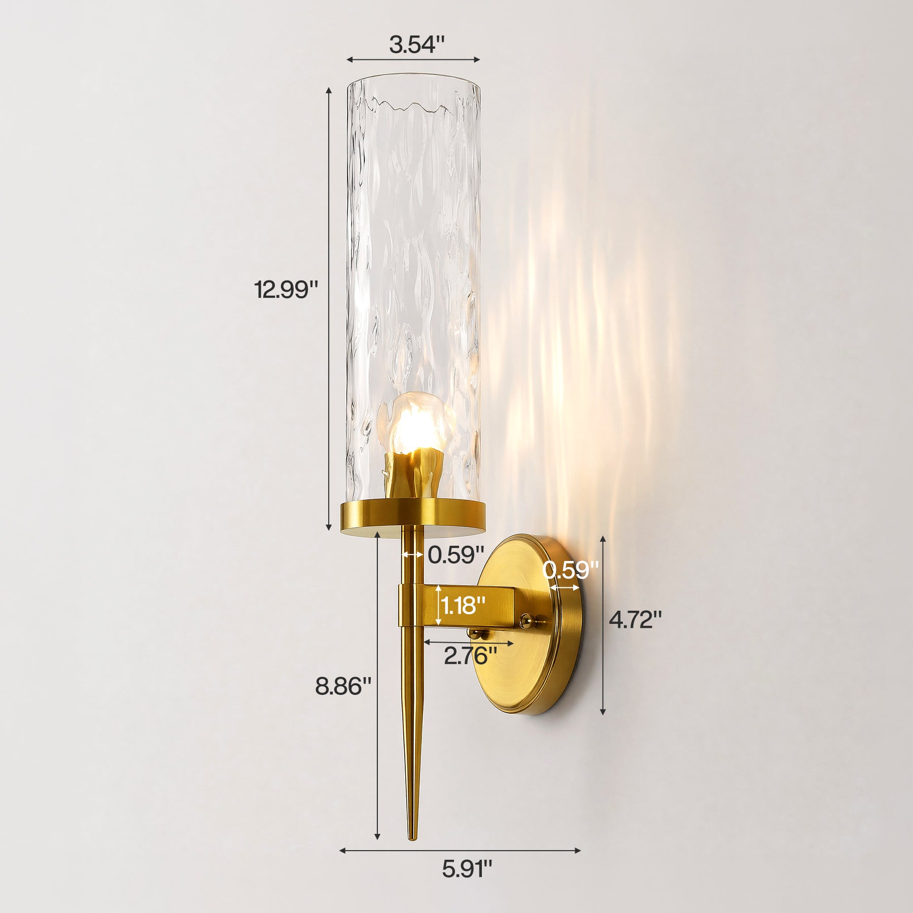 21.85" Modern Wall Sconces Set of 2, Bathroom Vanity Light Fixtures with Water Ripple Glass Shade