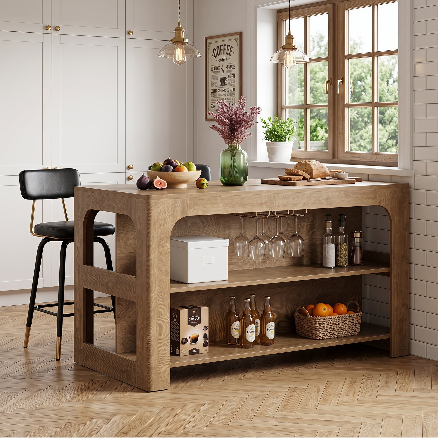 55"  Bar Table Home Bar Unit, 3-Tier Counter Height Pub Table with Storage for Kitchen