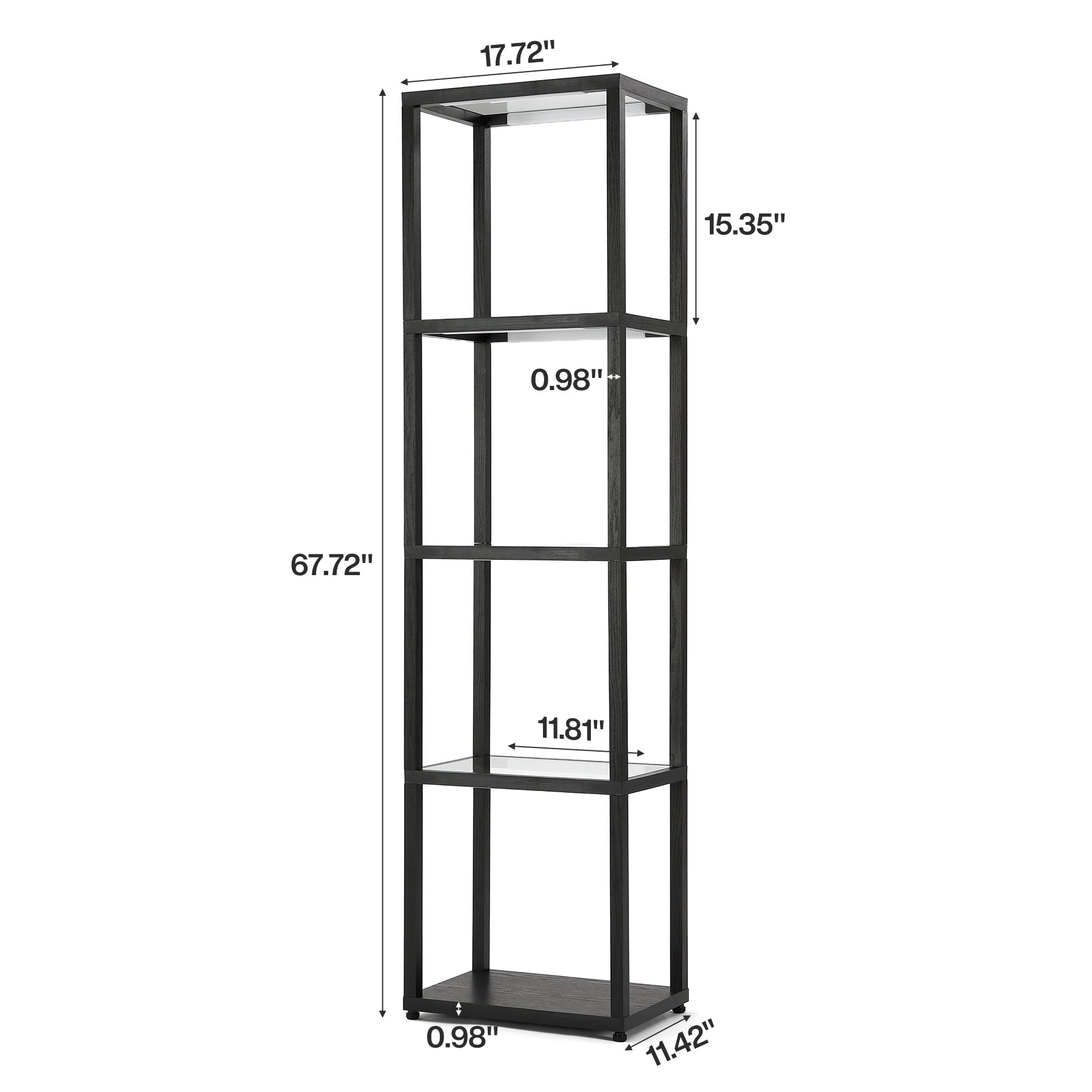 LED Floor Lamp, 4-Tier Bookshelf with Glass Shelves & Light