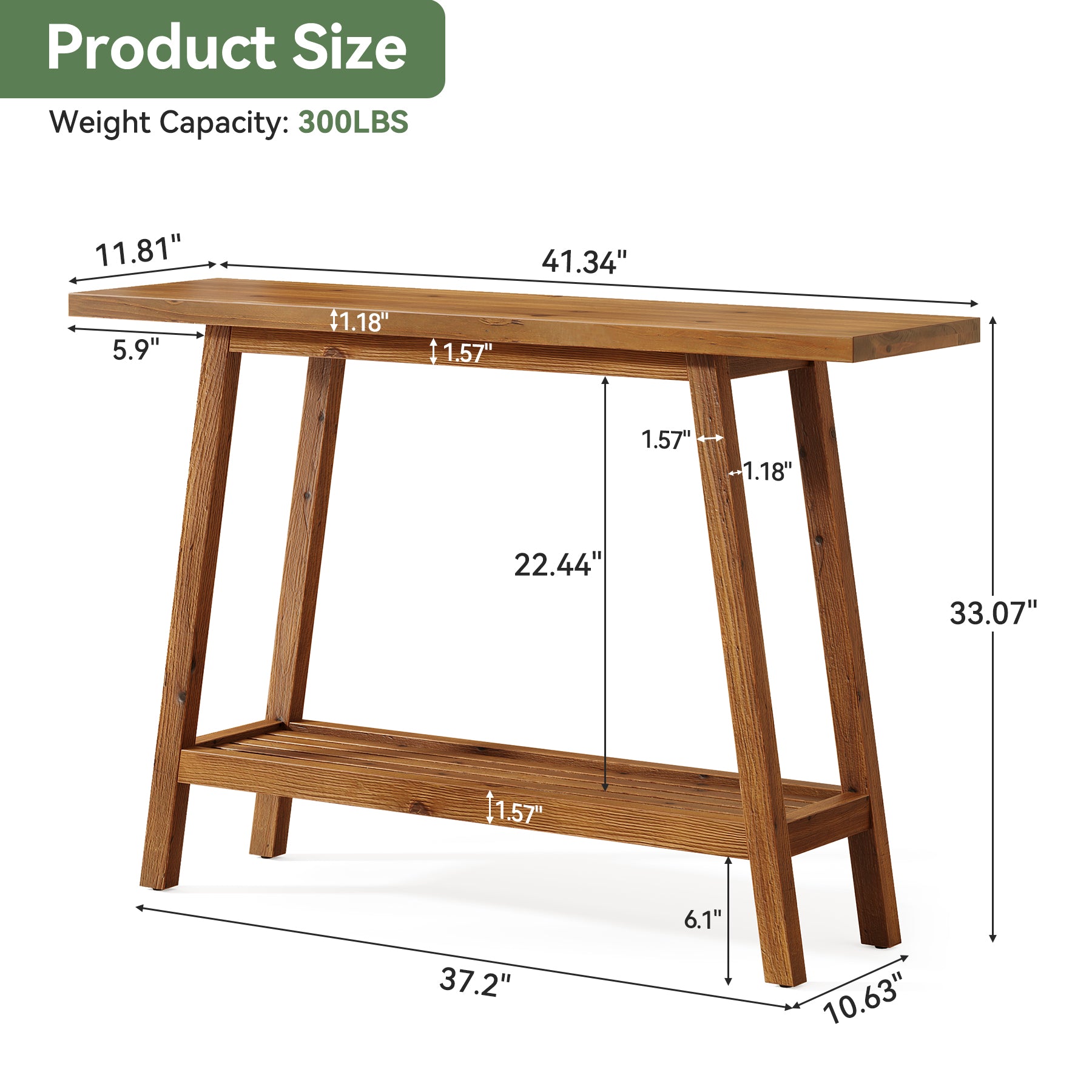 2-Tier Solid Wood Console Table, 41.3" Entryway Table with Storage Shelf