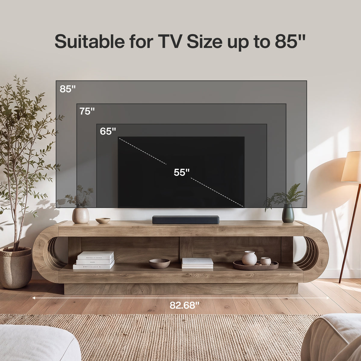 83" Modern TV Stand for TVs Up to 85", 2-Tier Media Console with Open Storage