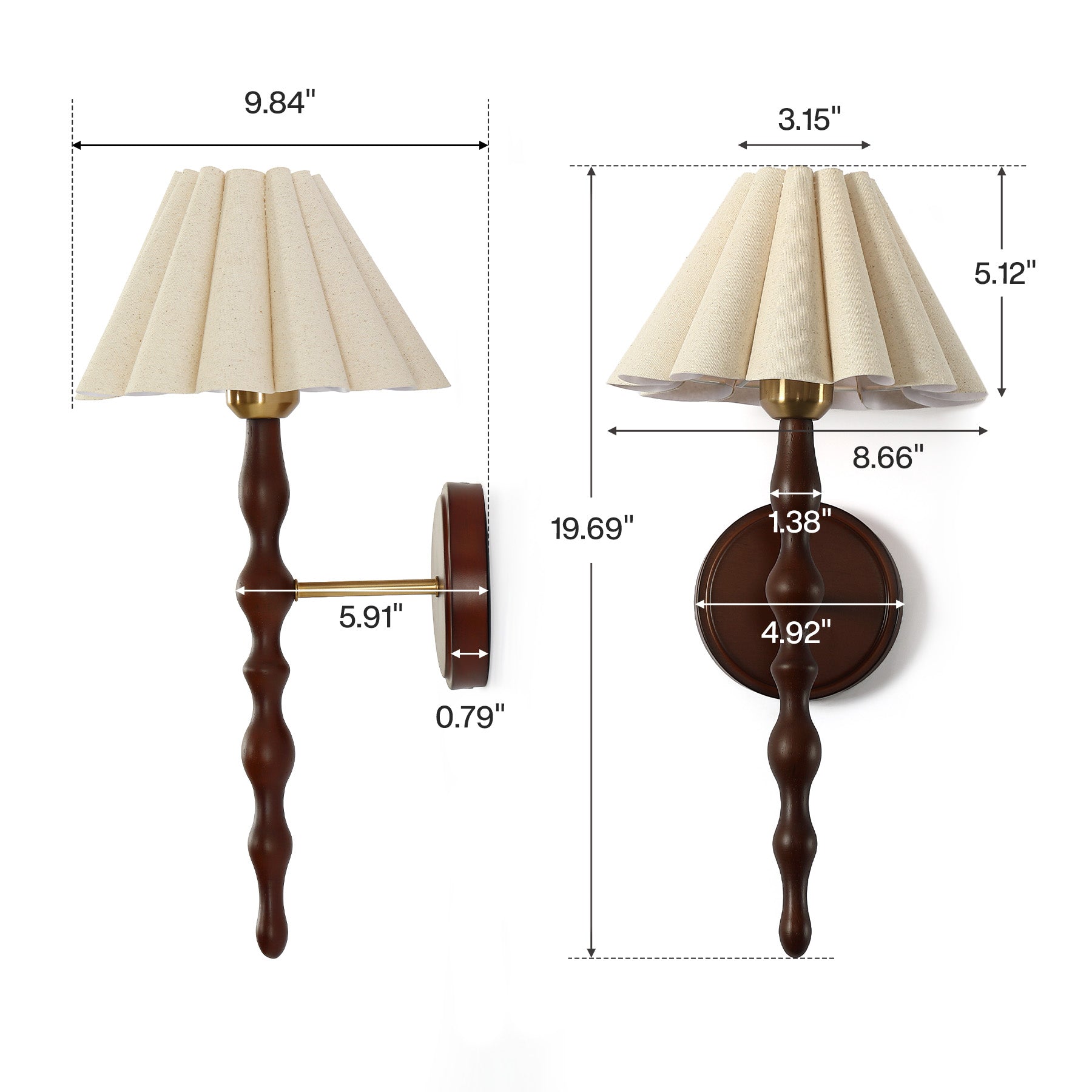 Vintage Wall Sconce, 19.7" 1-Light Wall Lamp with Faux Wood Metal Arm