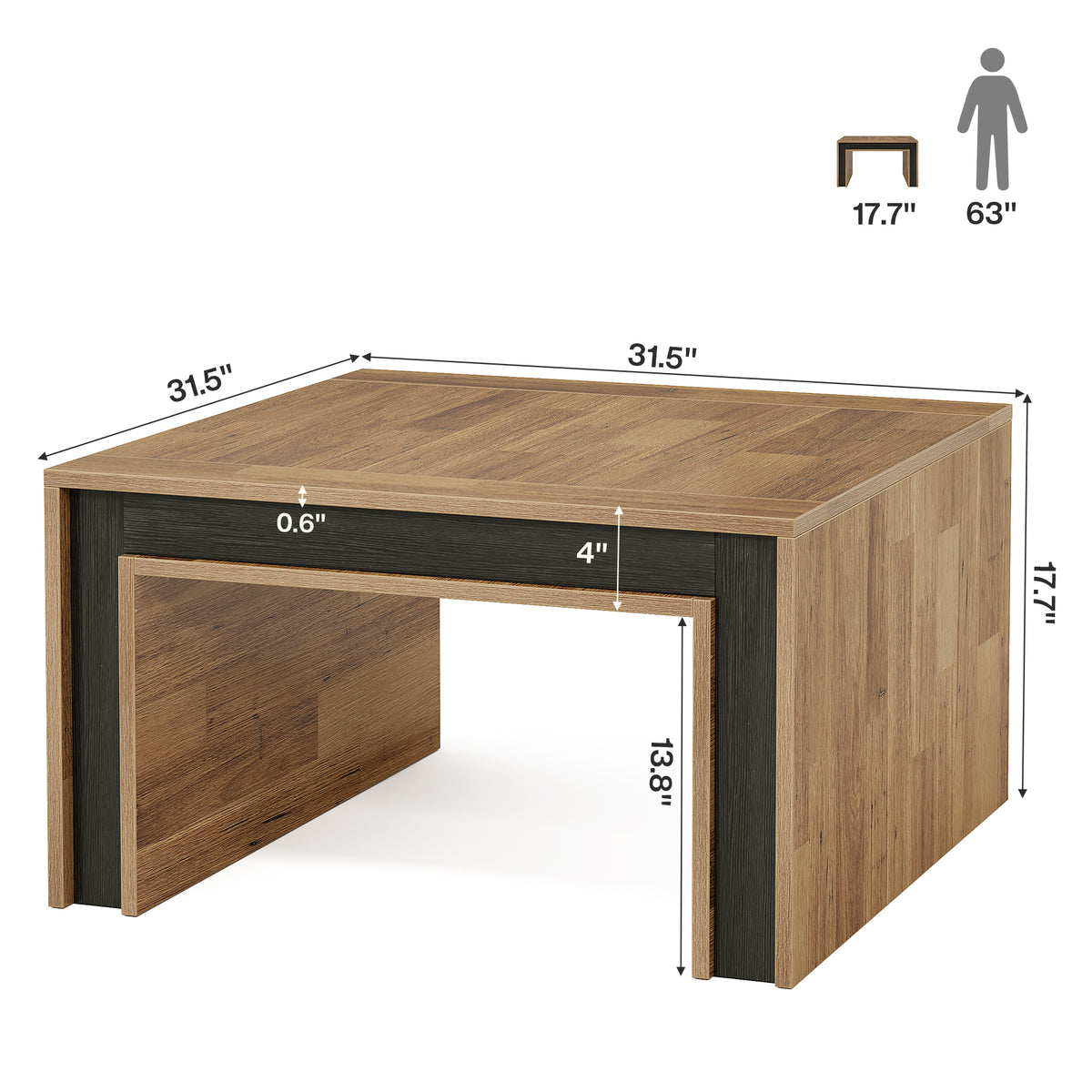 31.5" Square Coffee Table, Modern Center Table with Heavy Duty Base for Living Room