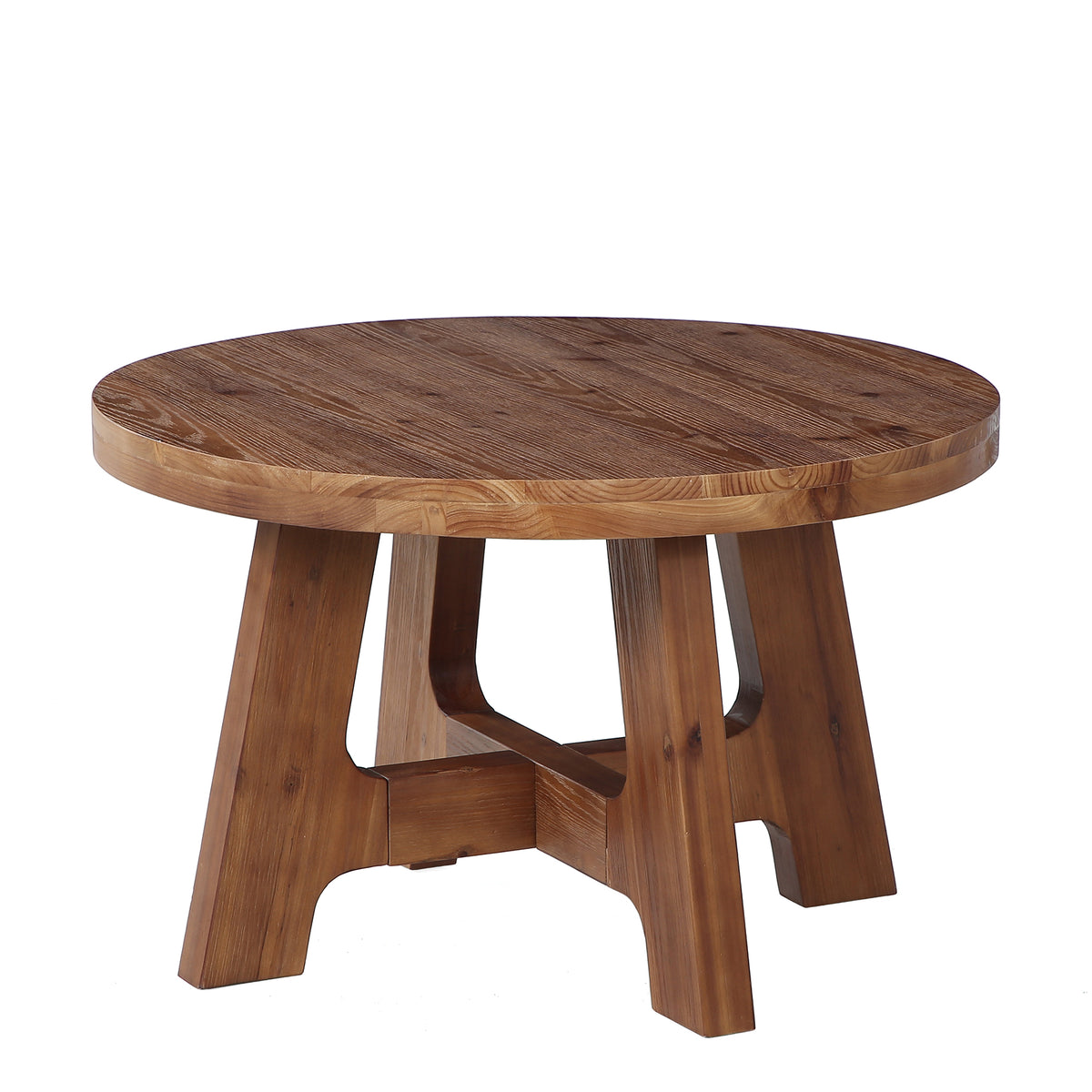 32" Round Solid Wood Coffee Table, Farmhouse 2" Thick Top & Tapered Legs