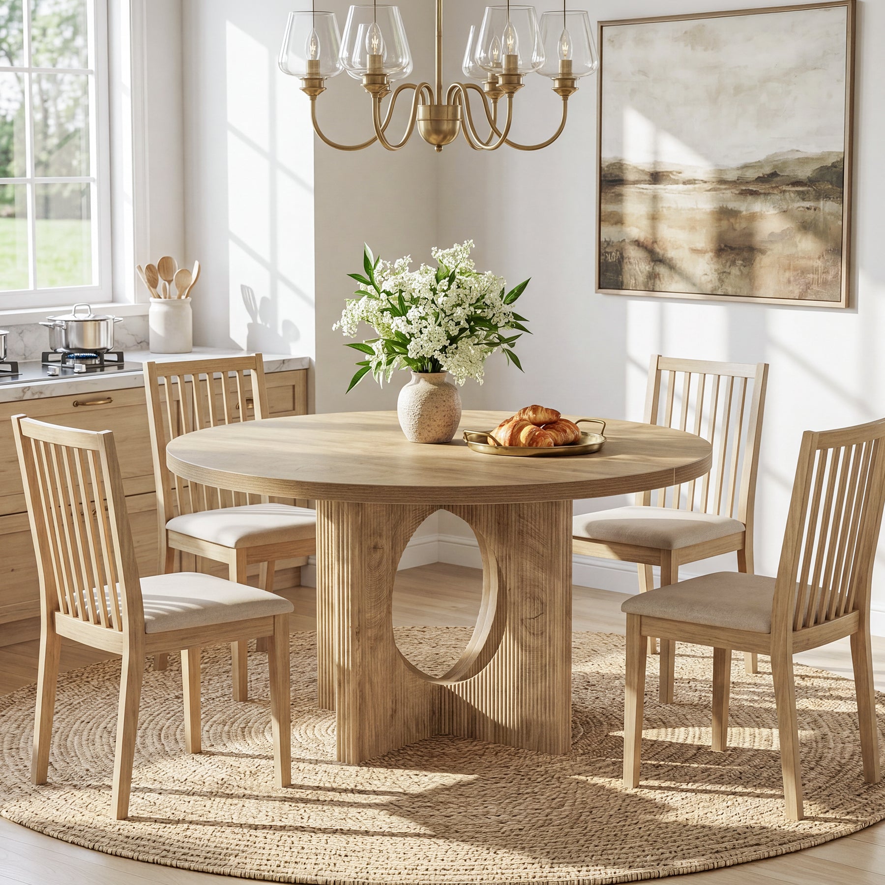 Tribesigns 47-Inch Round Dining Table with Fluted Pedestal Base, Farmhouse Kitchen Table for 4-6 People and Apartments