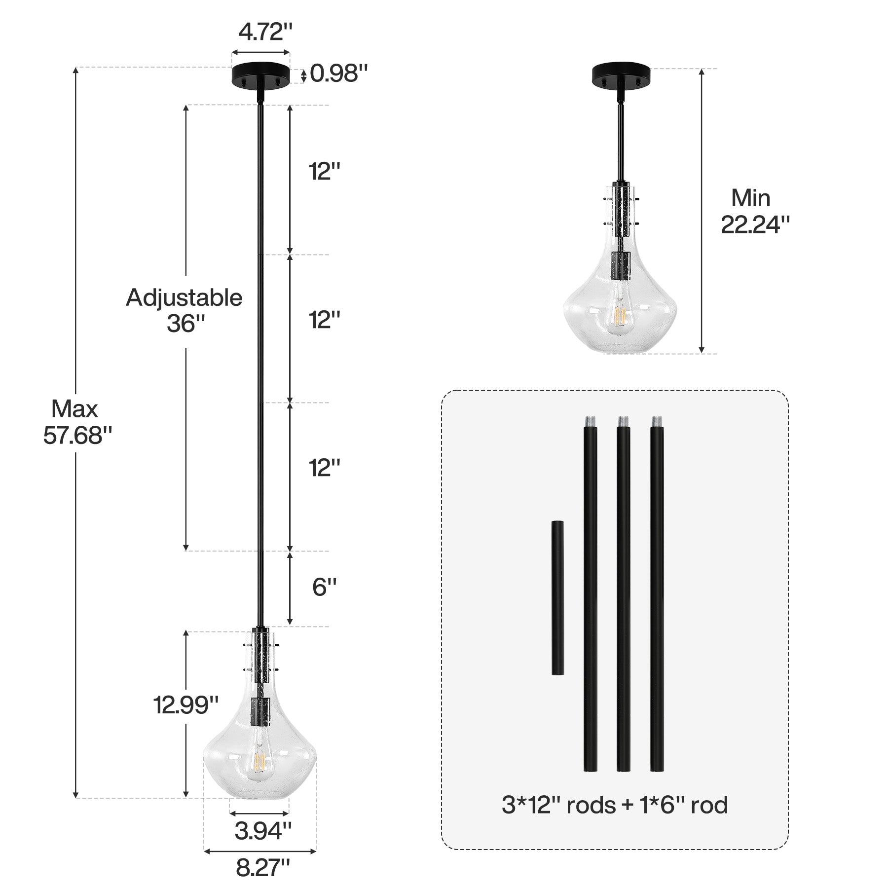Modern Mini Pendant Light, Adjustable Height Bubble Glass Hanging Light Fixture