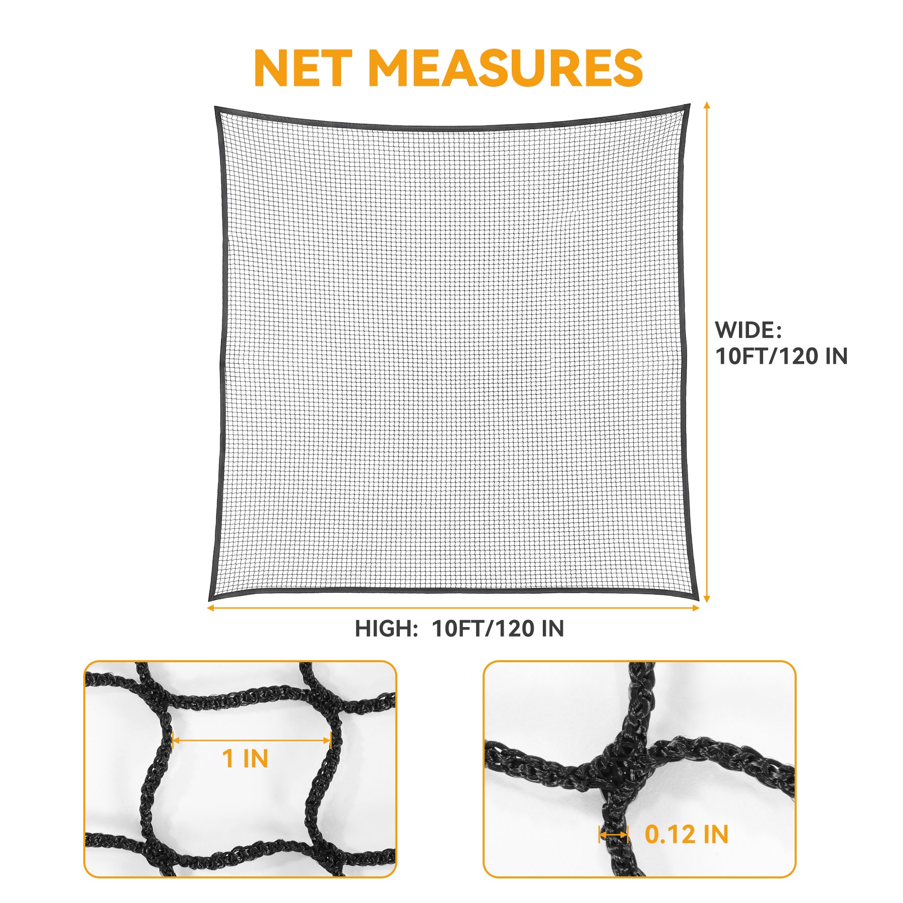 Sports Netting, Nylon Golf Net 10x10, High Impact Golf Practice Net for Backyard, 4 Hooks & 12 Bungee Cords