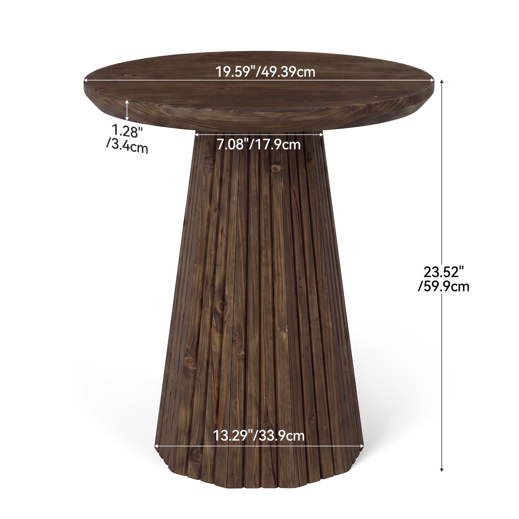 19.7" End Table, Solid Wood Round Pedestal Side Table with Fluted Base