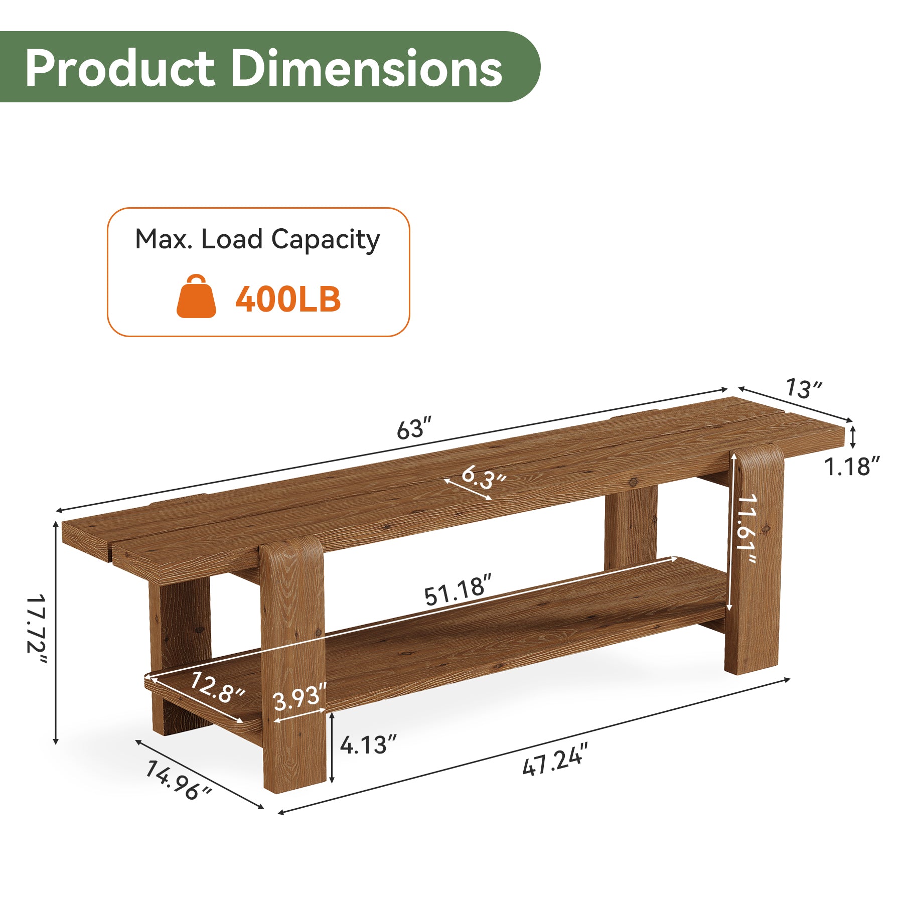 Tribesigns 63" Solid Wood Entryway Bench, Farmhouse Shoe Storage Bench for Hallway