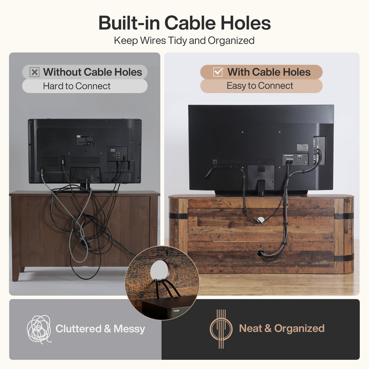 63" TV Stand for 70" TVs, 3-Tier Entertainment Center with 2 Cable Cutouts for Living Room