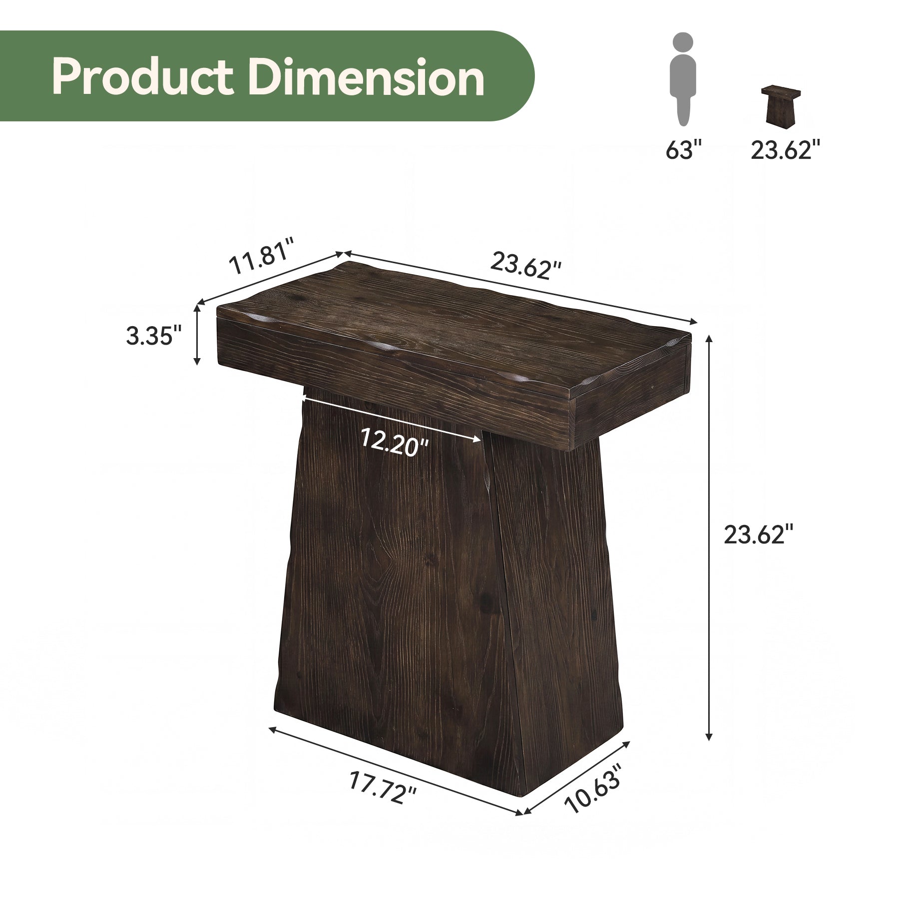 Tribesigns 23.6-Inch Solid End Table, Stable Wood Side Table with Trapezoid Base for Living Room and Small Space