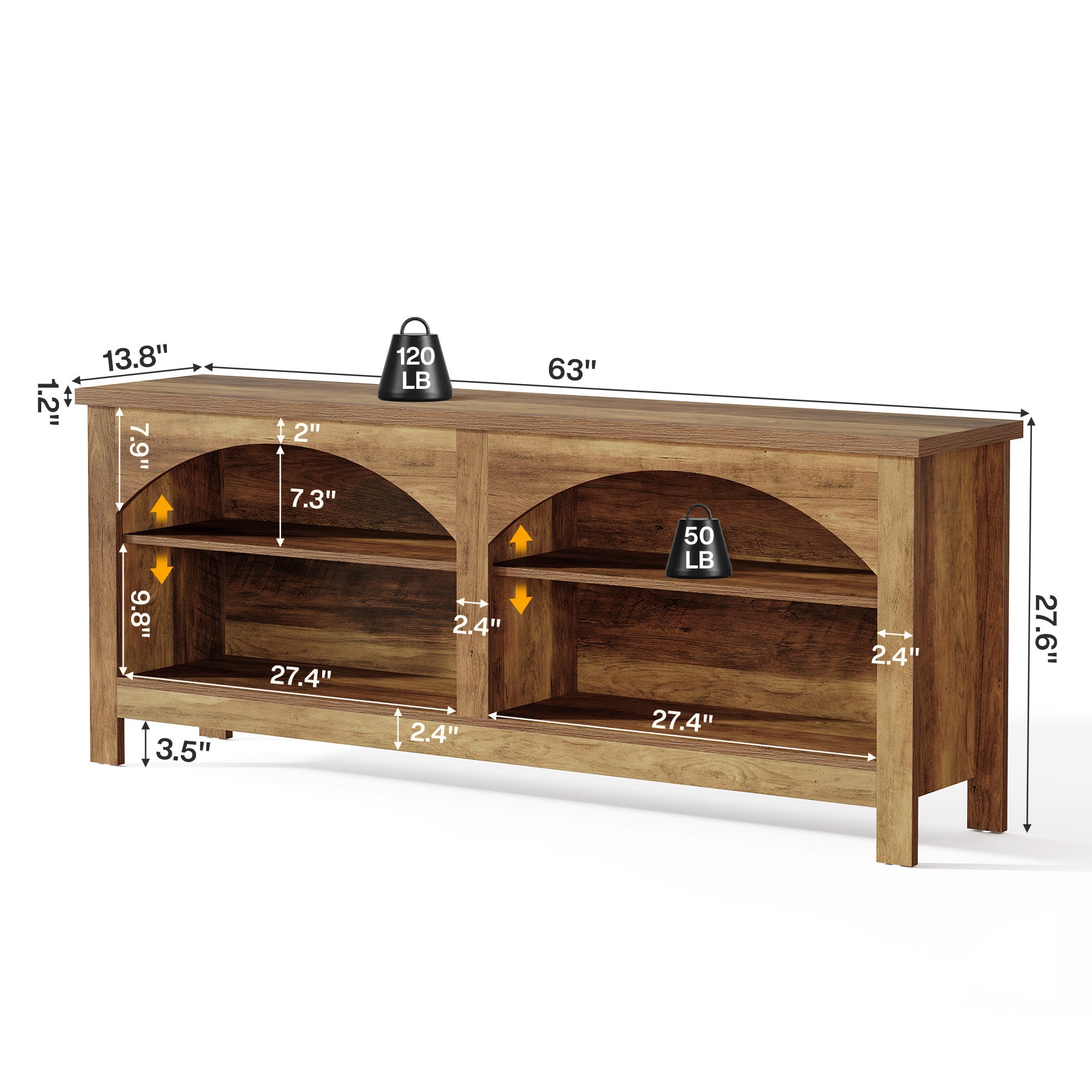 63" Farmhouse Console Table, Entryway Hallway Table with Storage