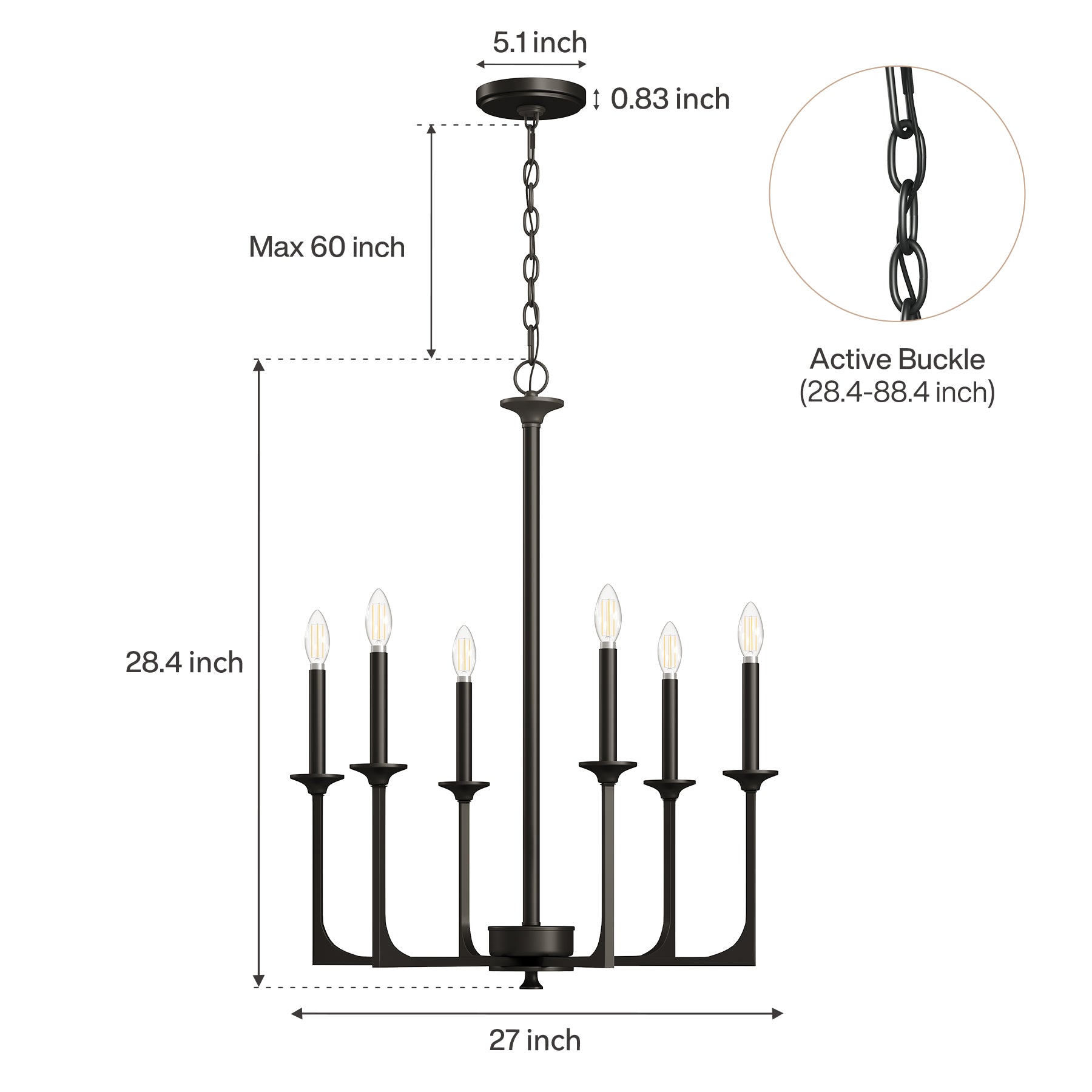 6-Light Chandeliers, 27" Pendant Light Fixtures Industrial Lighting