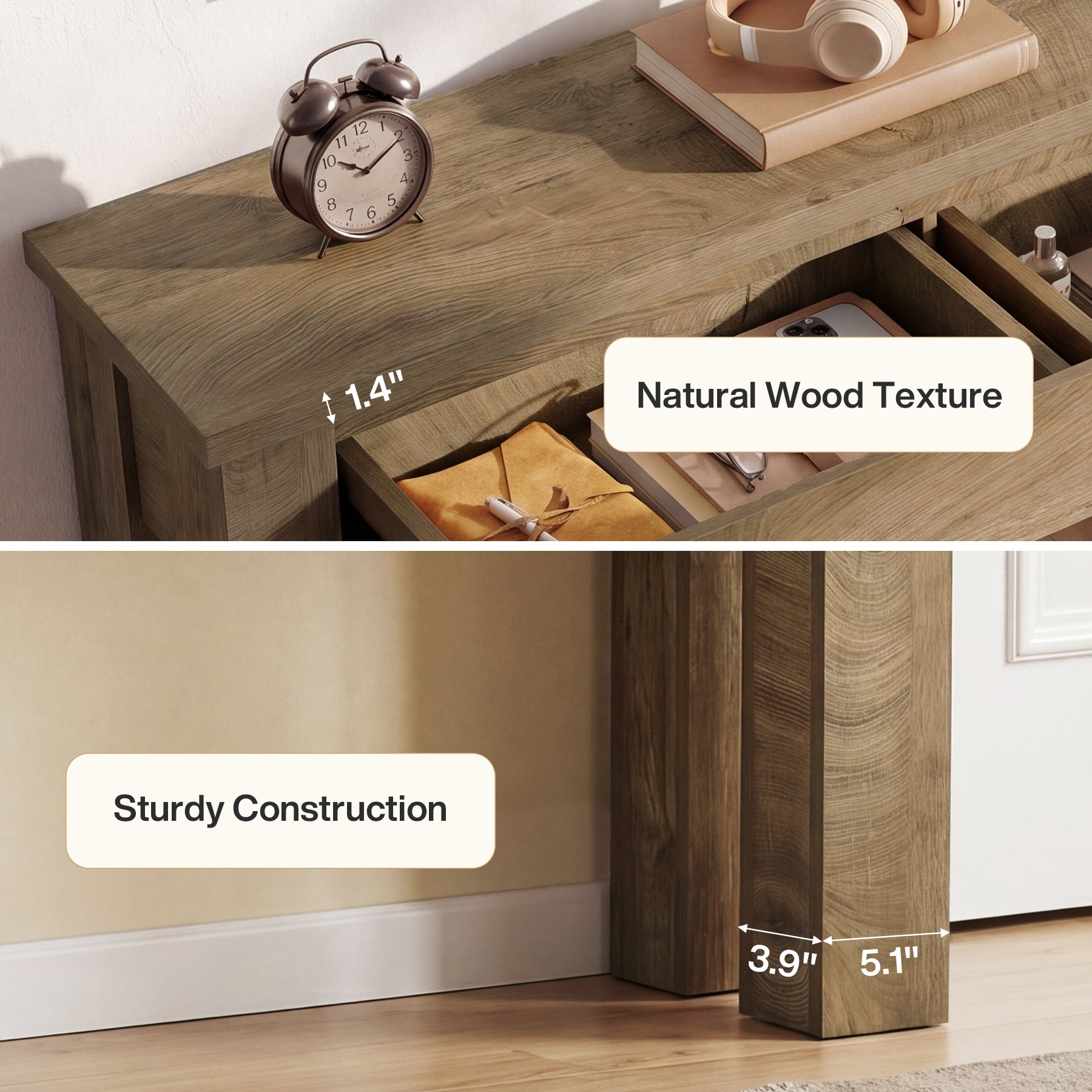 63" Console Table with 2 Drawers, Farmhouse Entryway Sofa Table Behind Couch