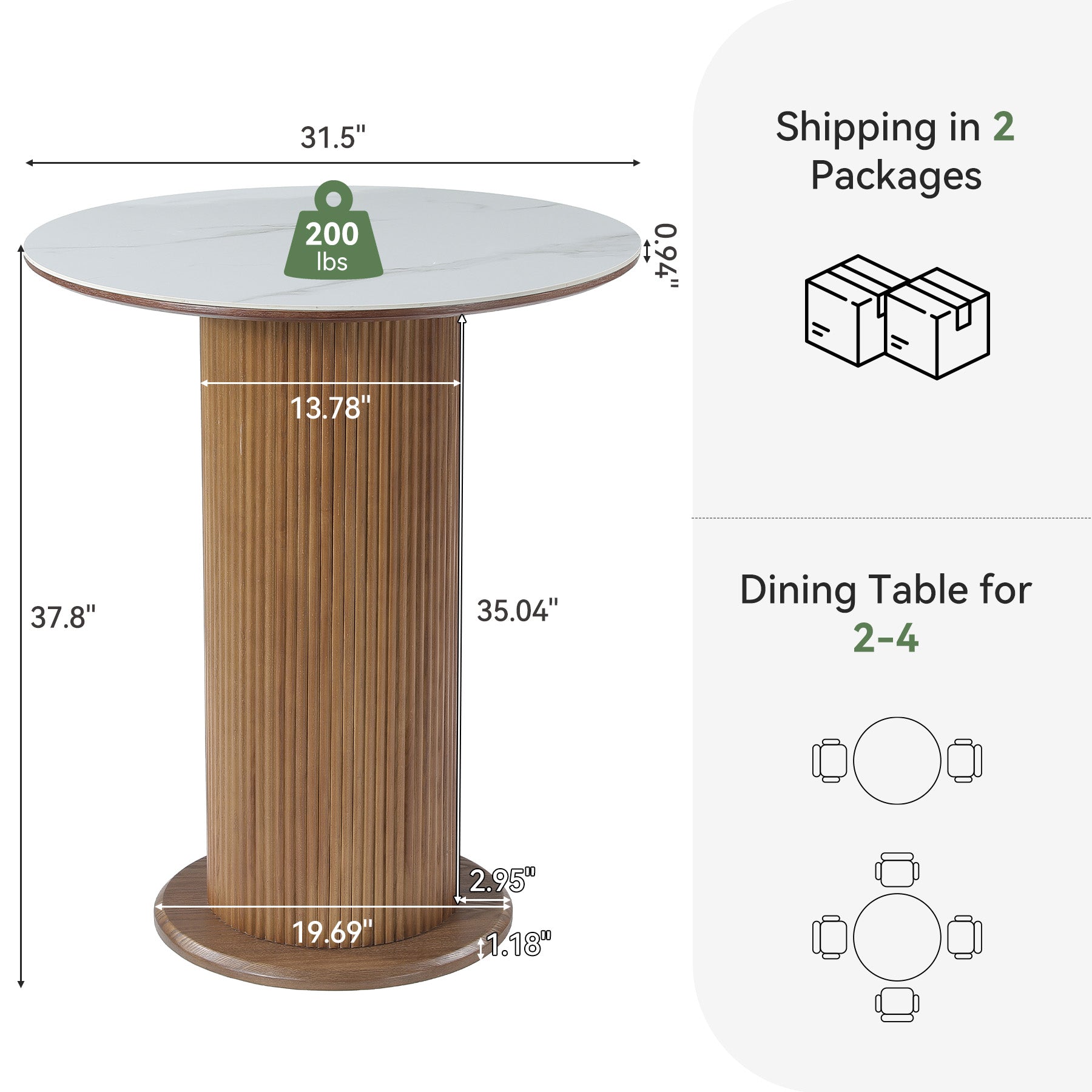 31.5" Round Dining Table, Marble Kitchen Table with Sintered Stone Tabletop & Solid Wood Pedestal