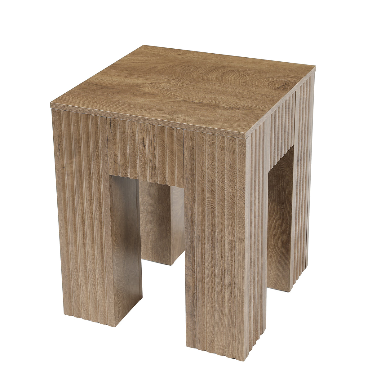 Square Fluted End Table, Farmhouse Side Table for Living Room, Bedside Nightstand