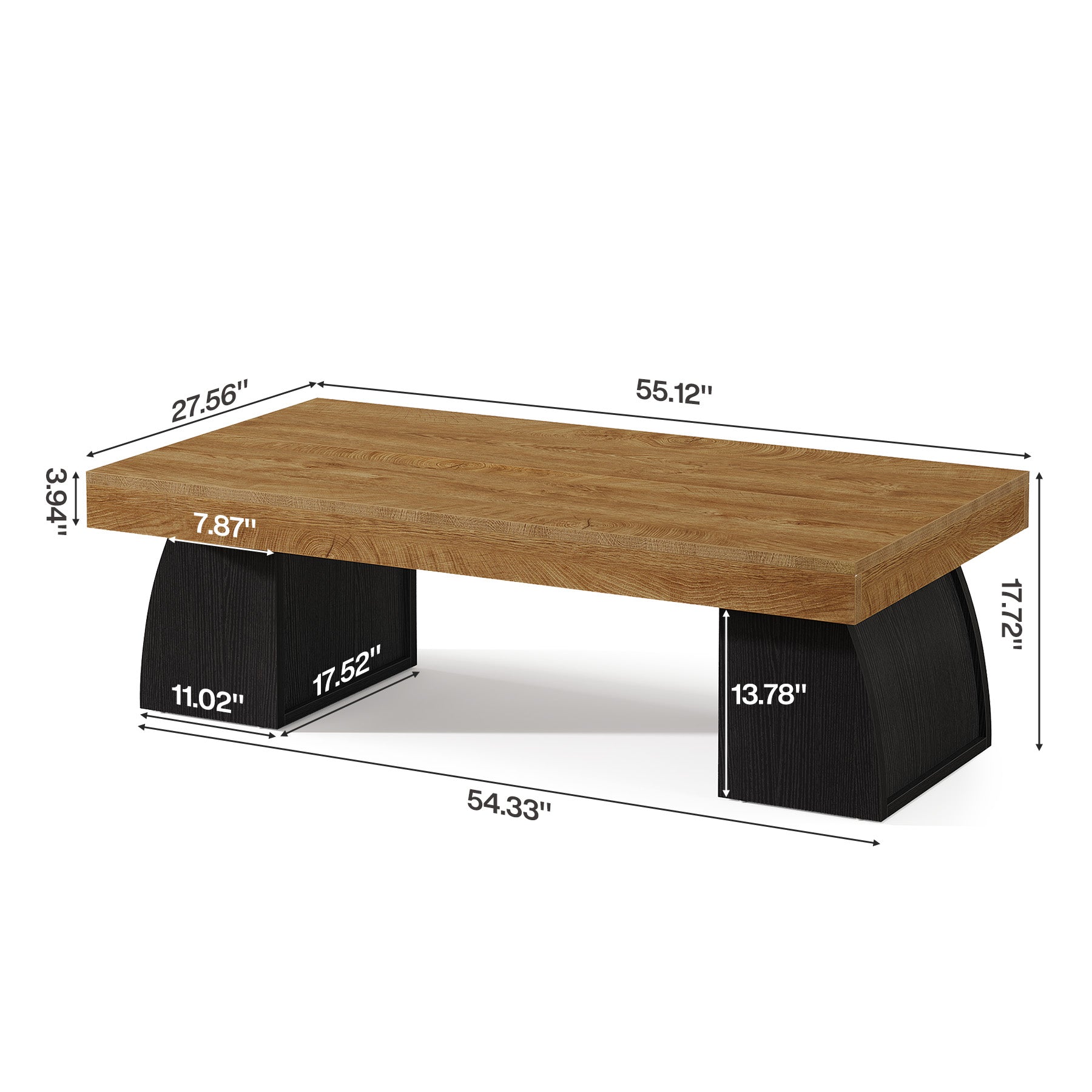 55.1" Coffee Table, Rectangular Center Cocktail Table with Curved Base for Living Room
