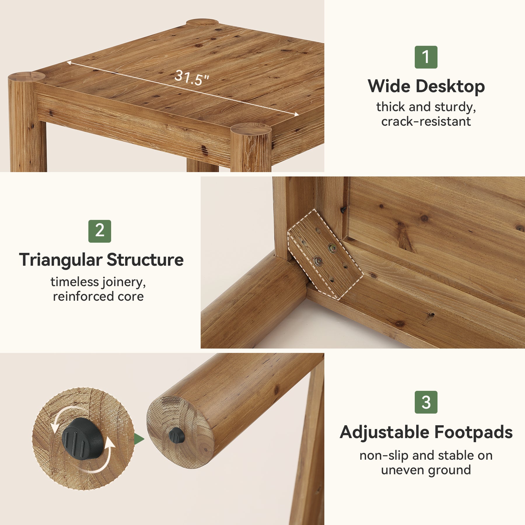 31.5" Square Coffee Table, Solid Wood Center Table Accent Cocktail Table