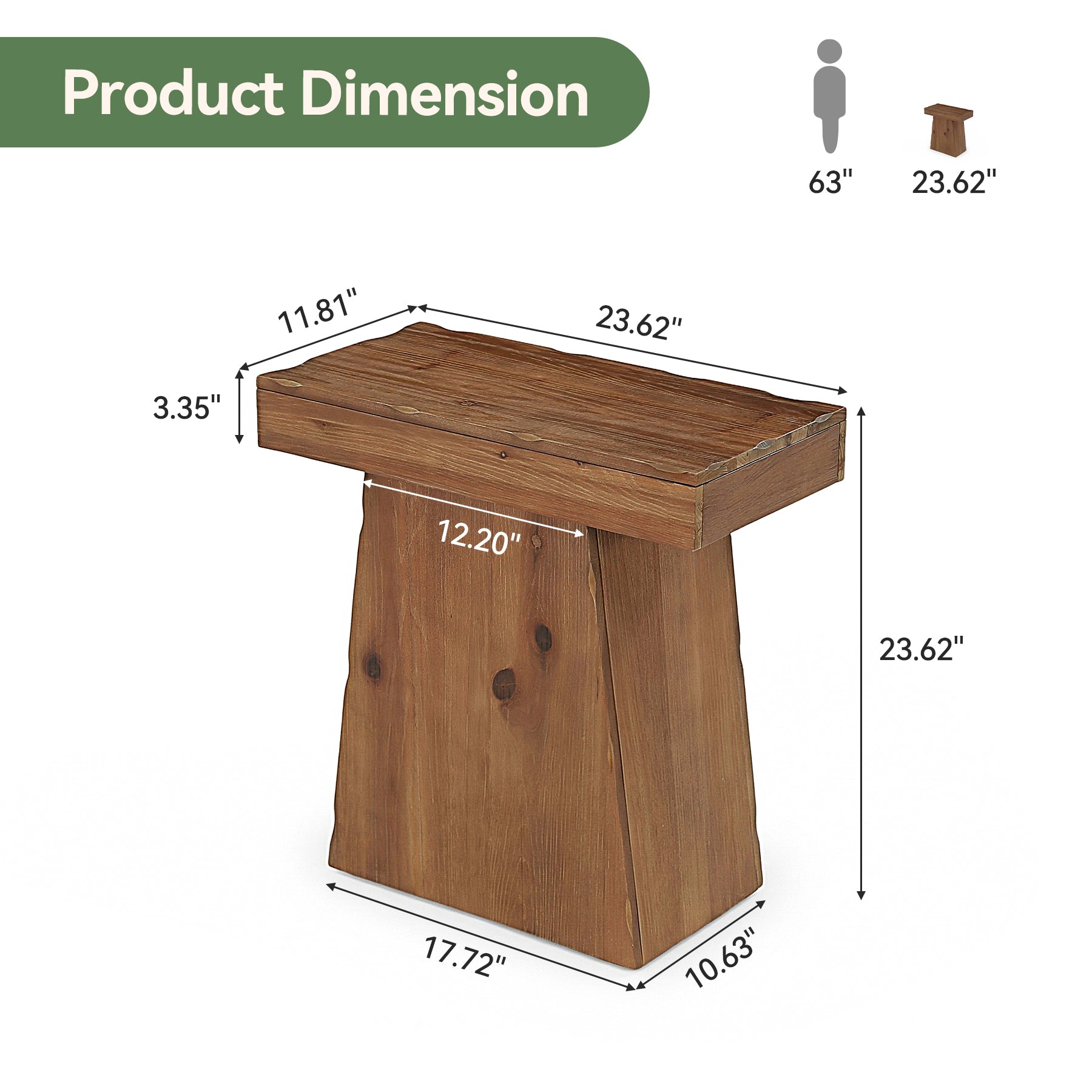 23.6-Inch Solid Wood End Table with Trapezoid Base, Small Walnut Side Taable for Living Room