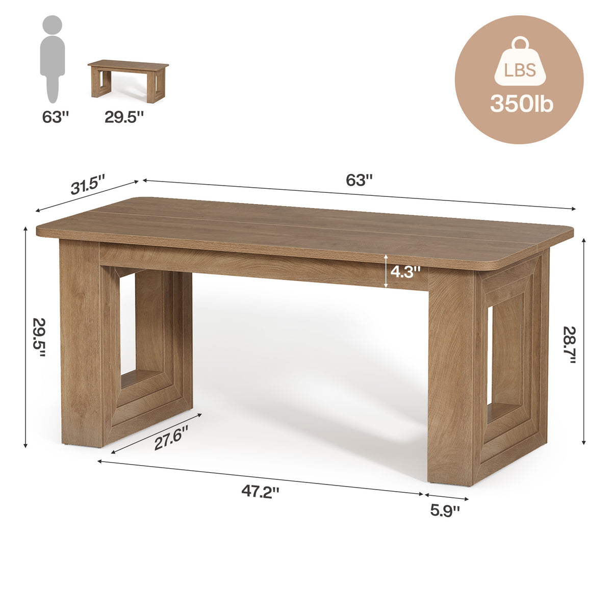 63" Executive Desk, Modern Computer Desk with Heavy Duty Dase for Home Office