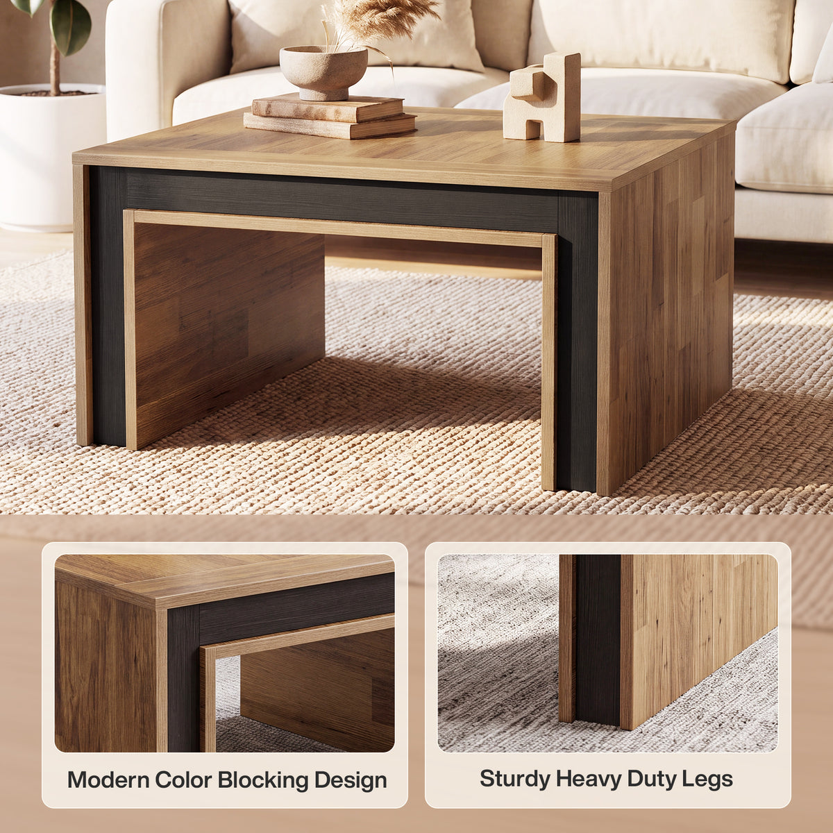 31.5" Square Coffee Table, Modern Center Table with Heavy Duty Base for Living Room