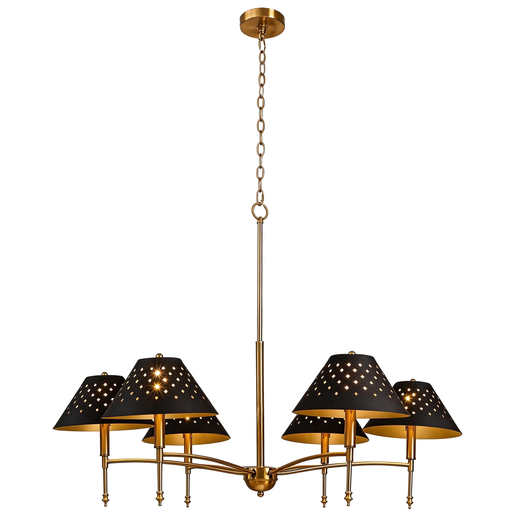 6-Light Chandelier with Matte Black Lampshade, 35" Farmhouse Height Adjustable Pendant Light Fixture