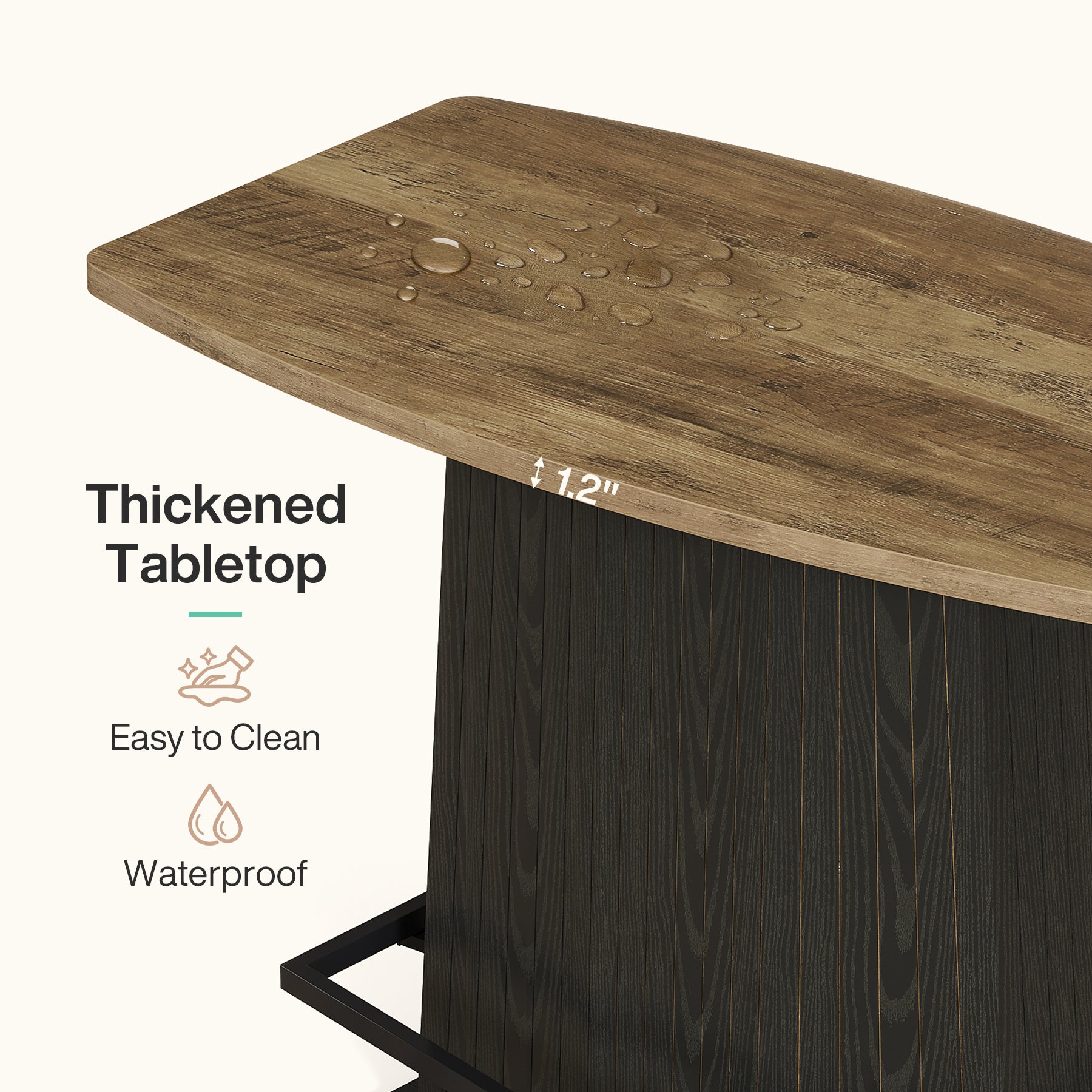 47" Bar Table, Industrial Counter Height Pub Table with Fluted Pedestal Base